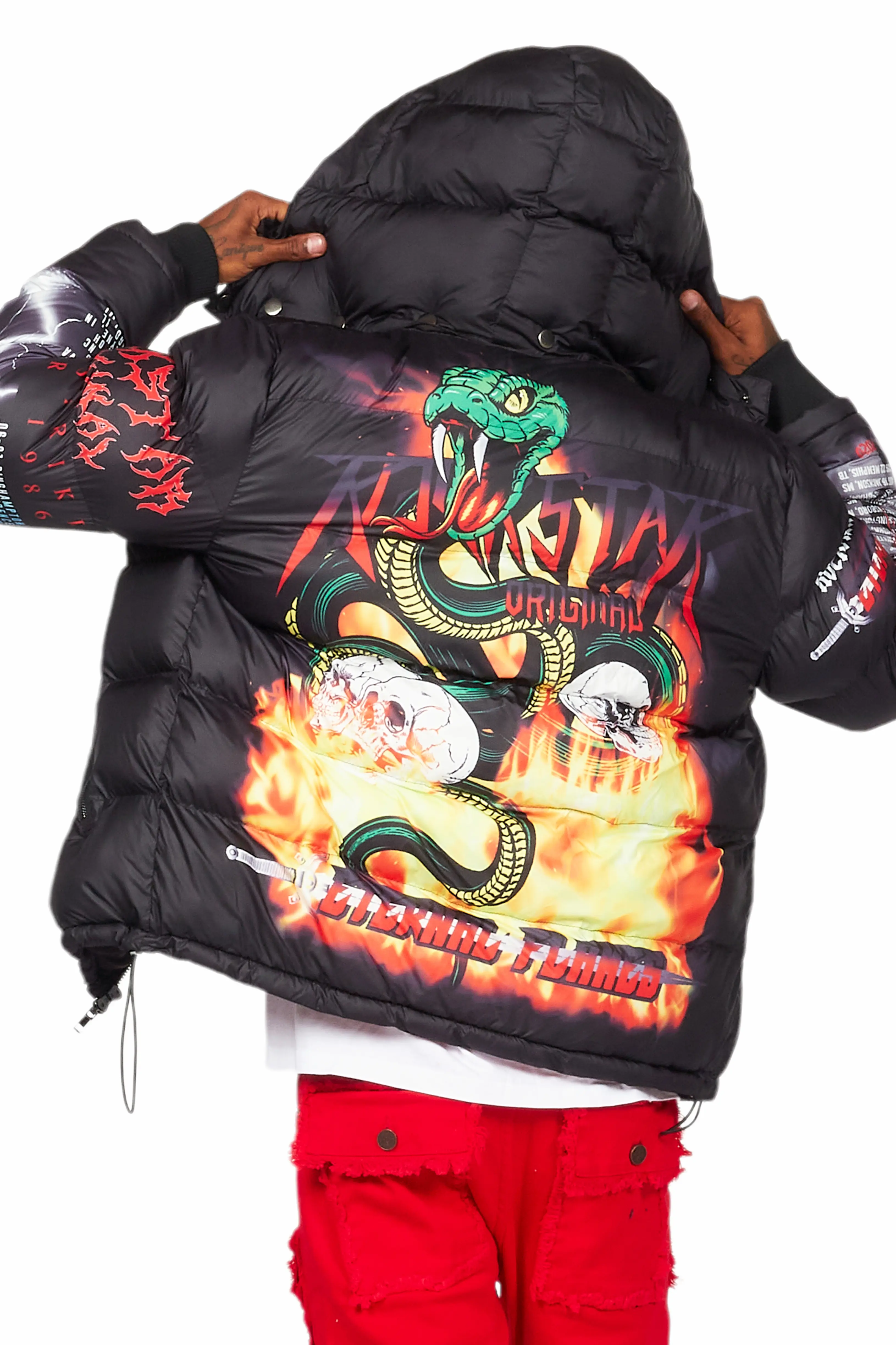 Nash Black Graphic Print Puffer Jacket - Image 6