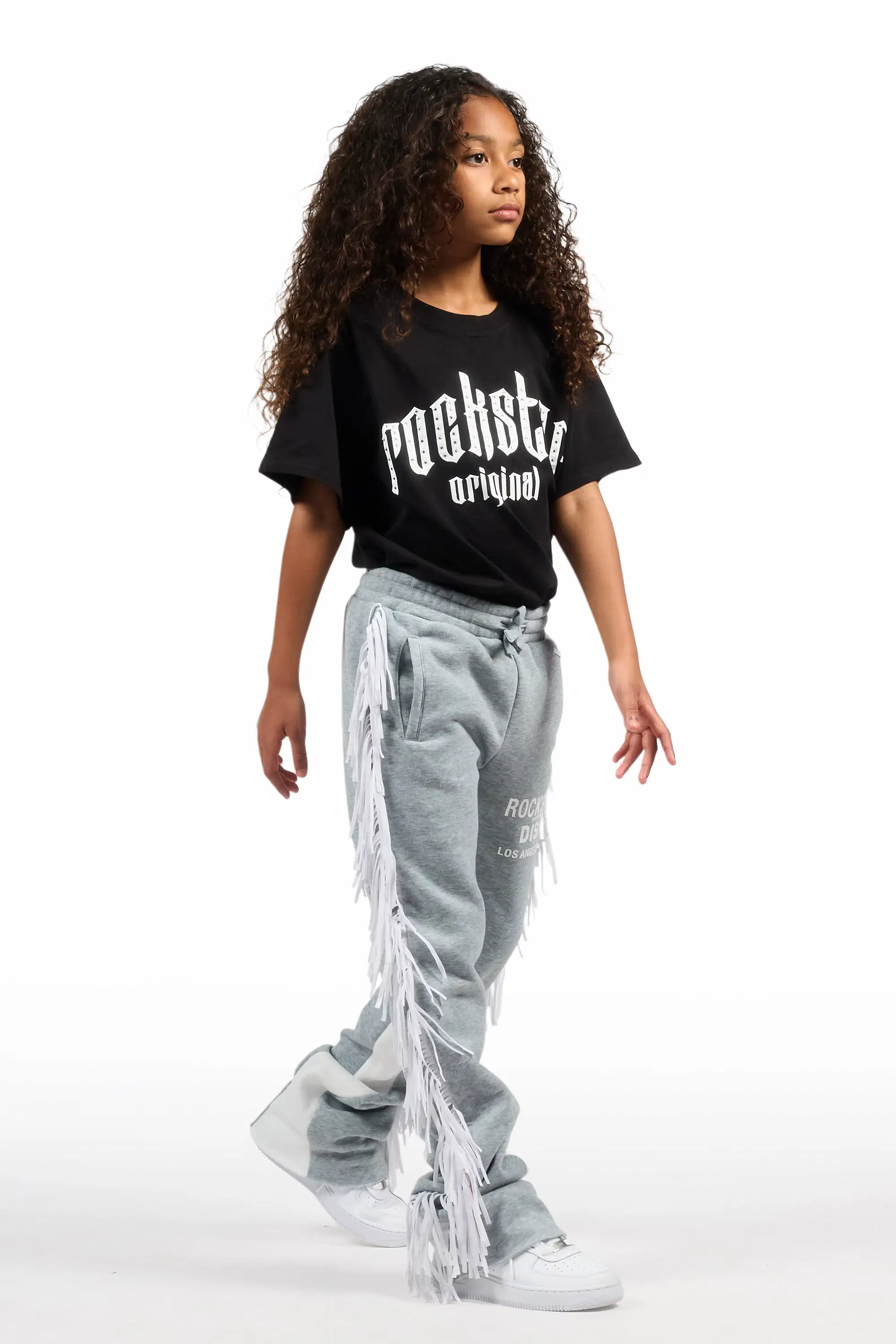 Girls Kendra Grey Fringe Stacked Flare Pant - Image 4