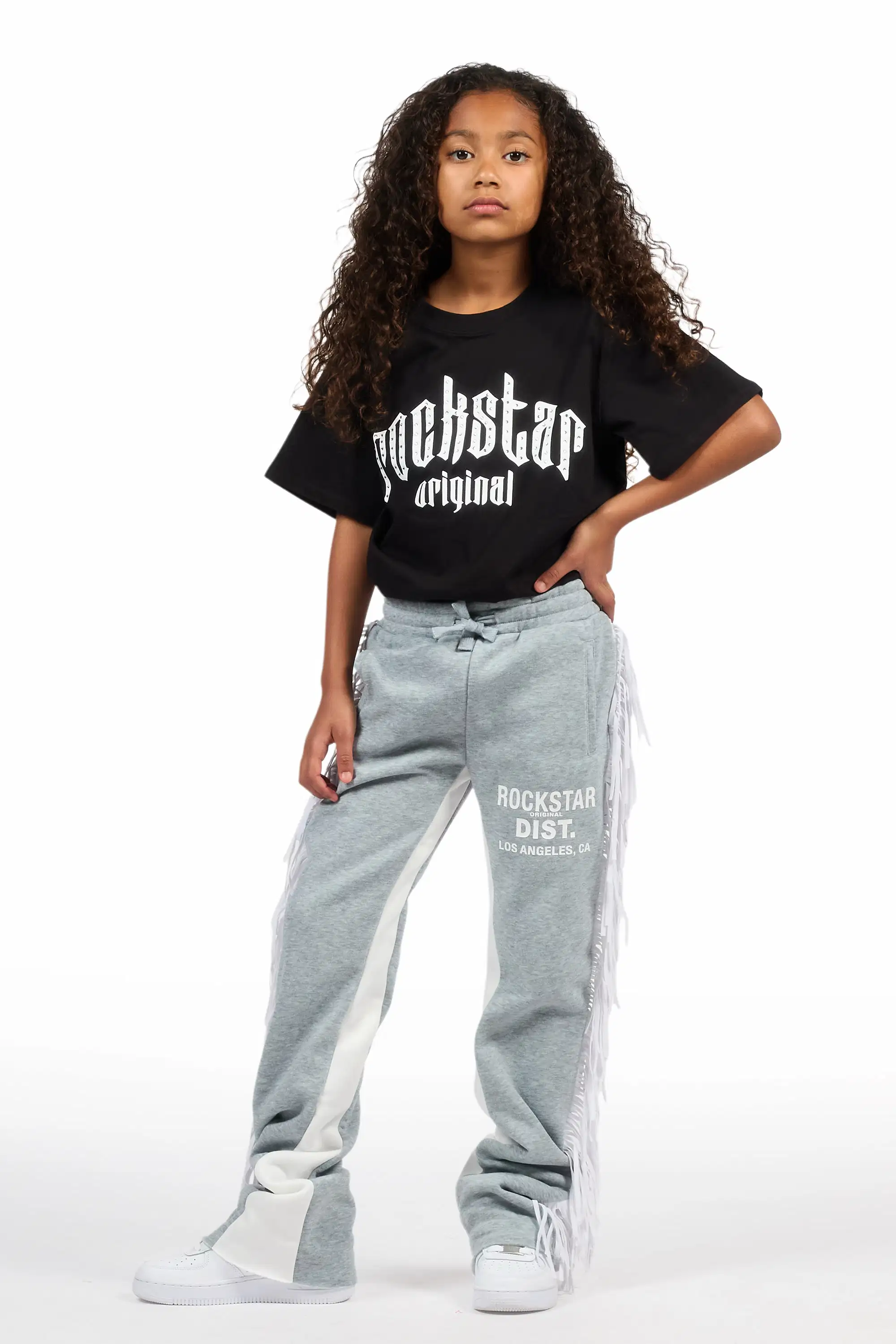Girls Kendra Grey Fringe Stacked Flare Pant - Image 9