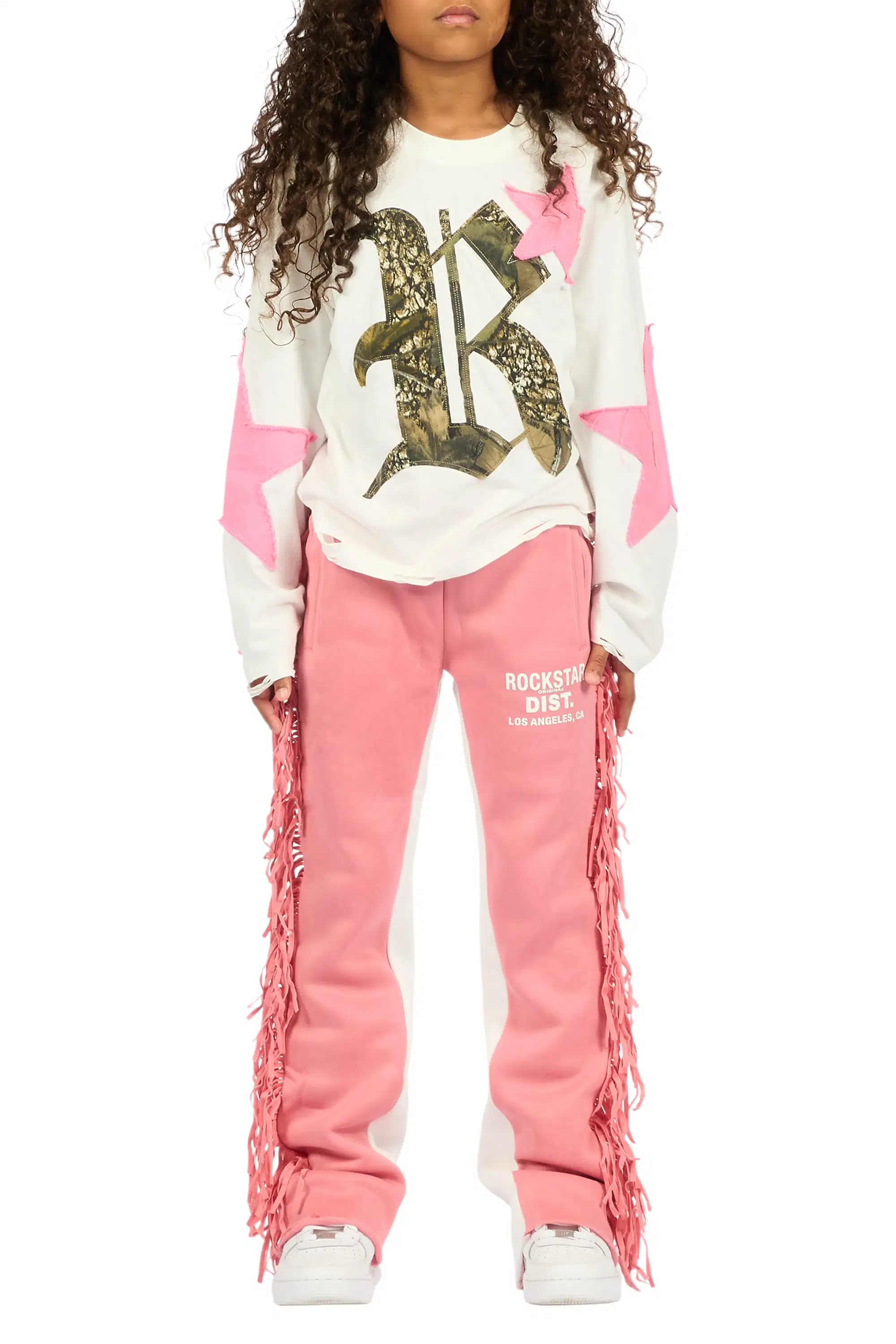 Girls Kendra Pink Fringe Stacked Flare Pant - Image 8