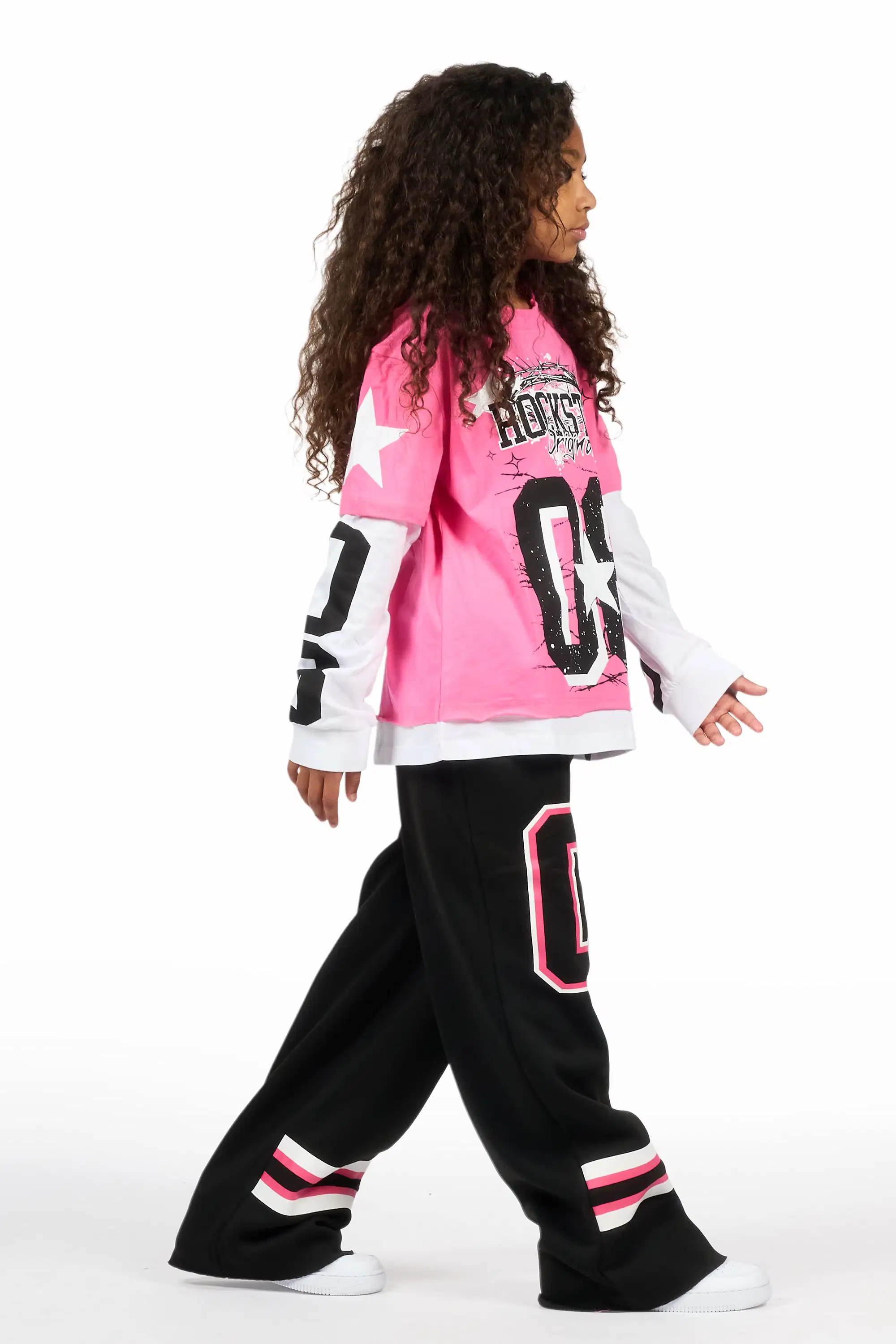 Girls Lenayh Black/Pink Baggy Track Pant - Image 4