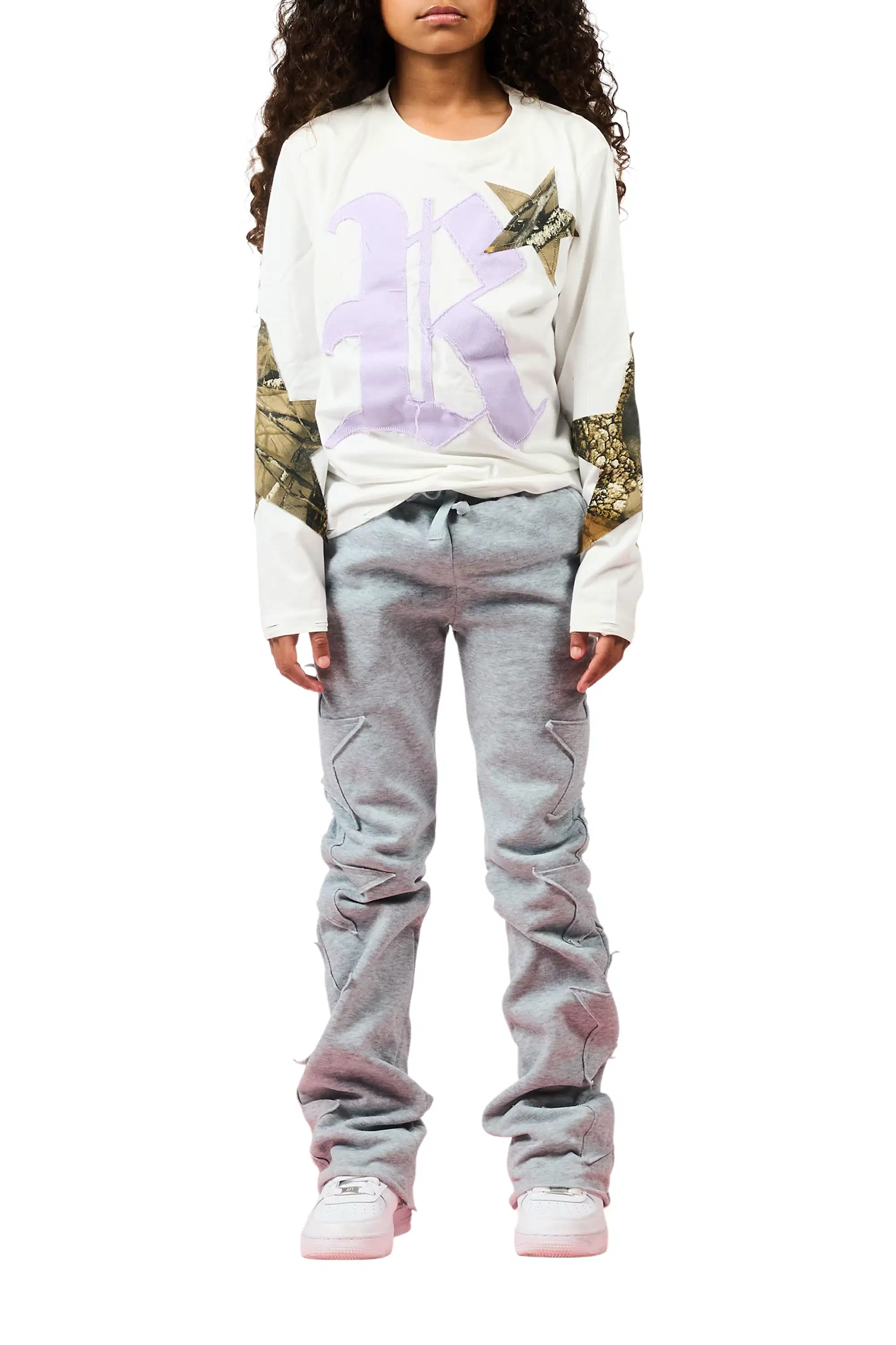Girls Sinayah Grey Stacked Track Pant - Image 10