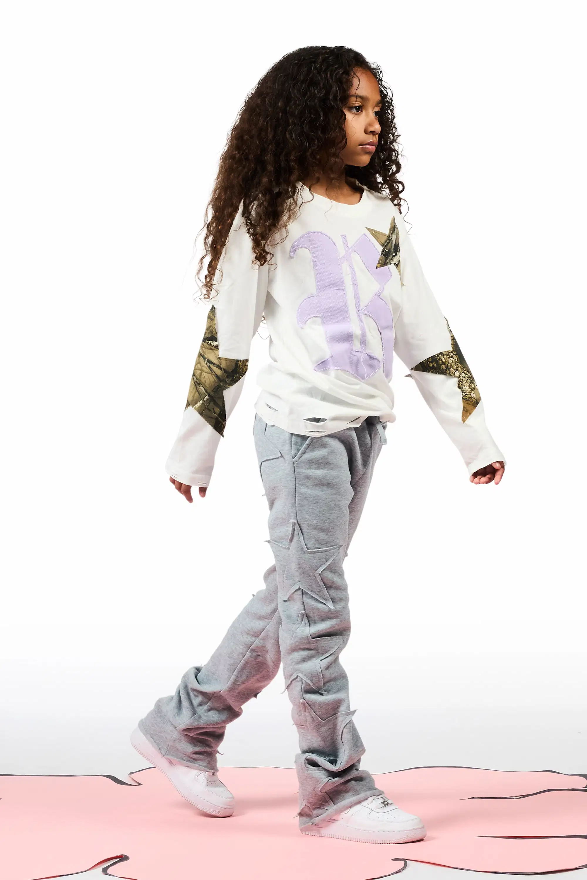 Girls Sinayah Grey Stacked Track Pant - Image 4