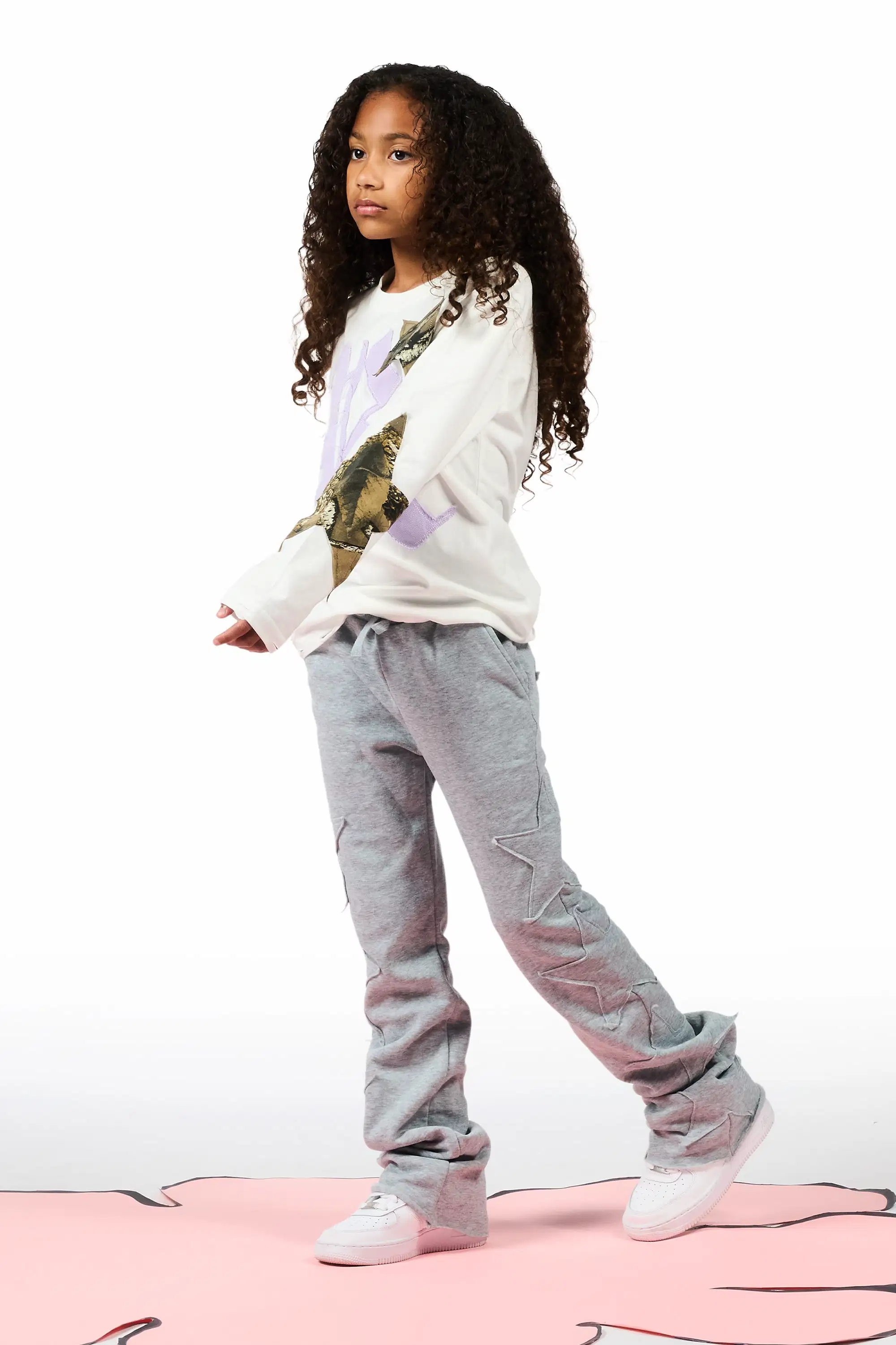 Girls Sinayah Grey Stacked Track Pant - Image 6