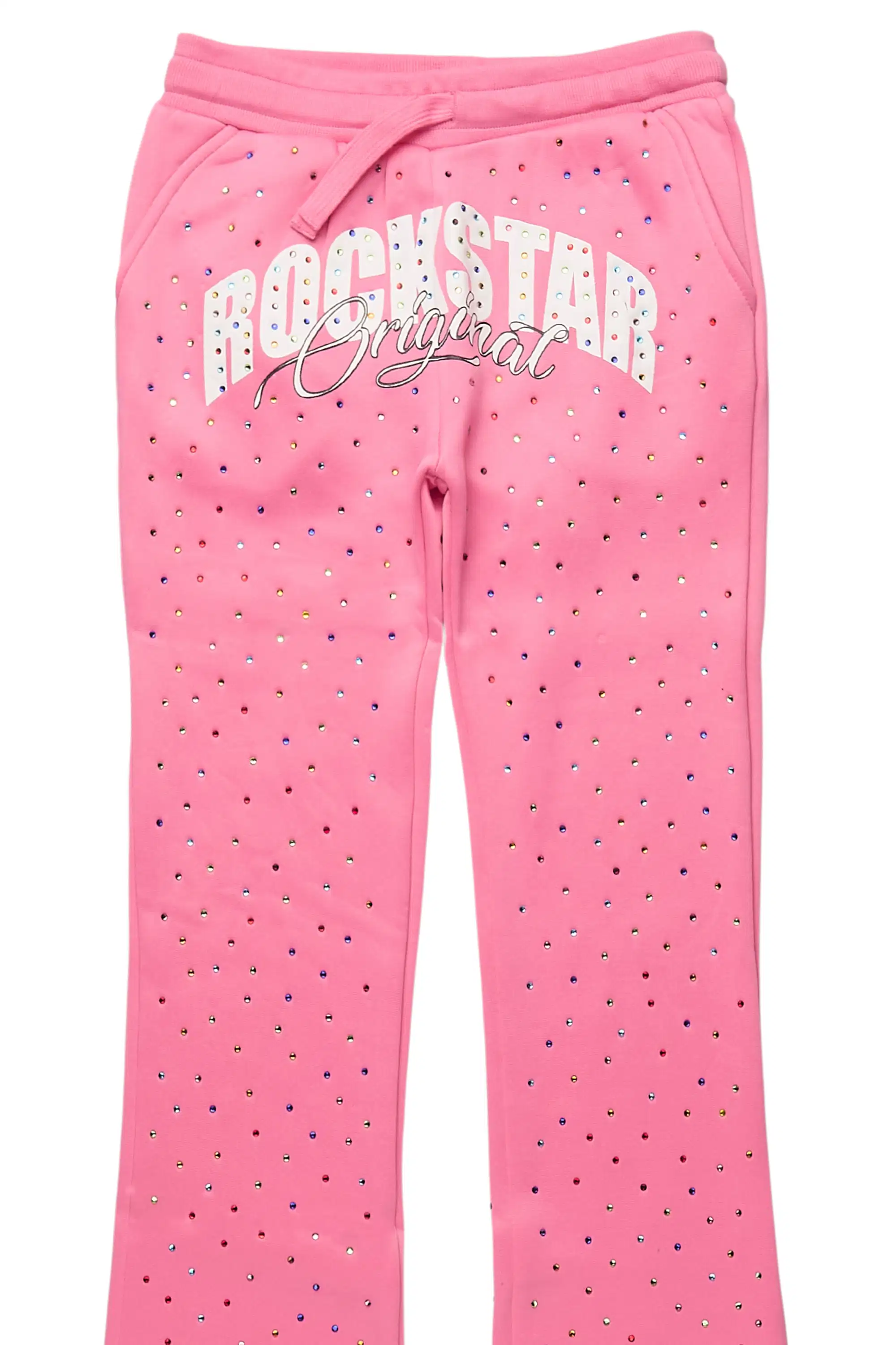 Girls Franchesca Pink Rhinestone Stacked Track Pant - Image 2