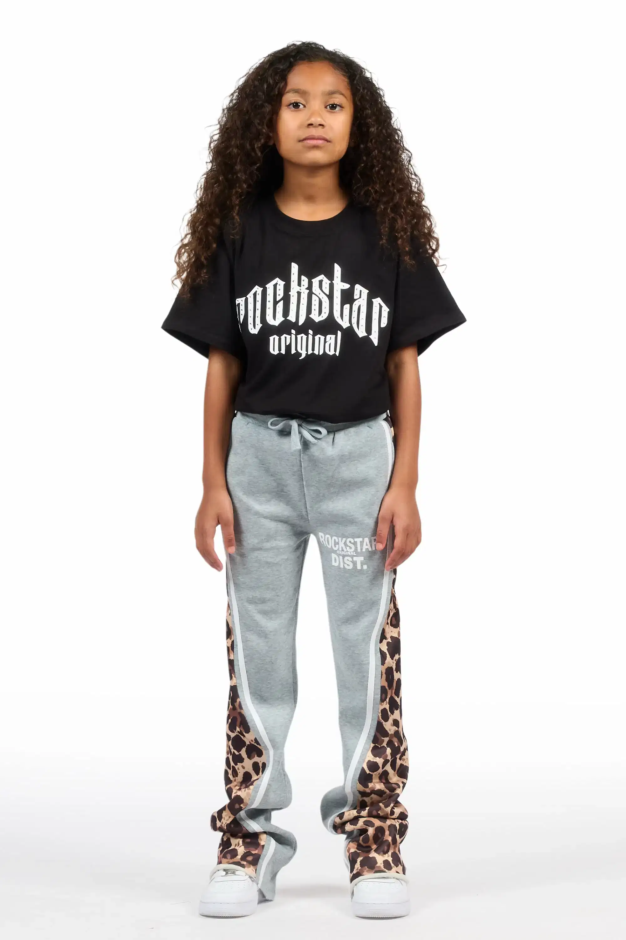 Girls Soana Grey Stacked Track Pant - Image 3