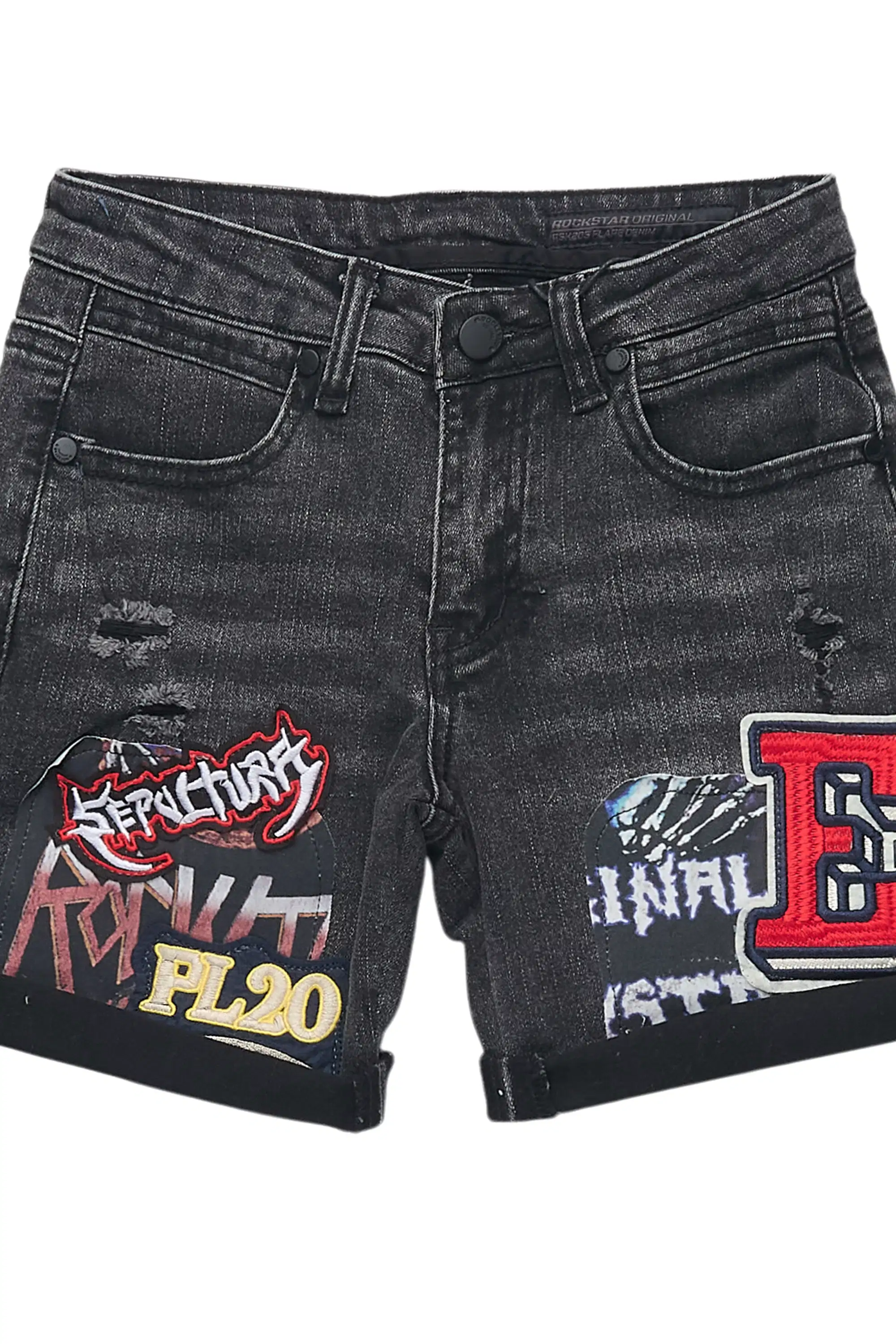 Girls Eppy Black Patchwork Denim Short - Image 2