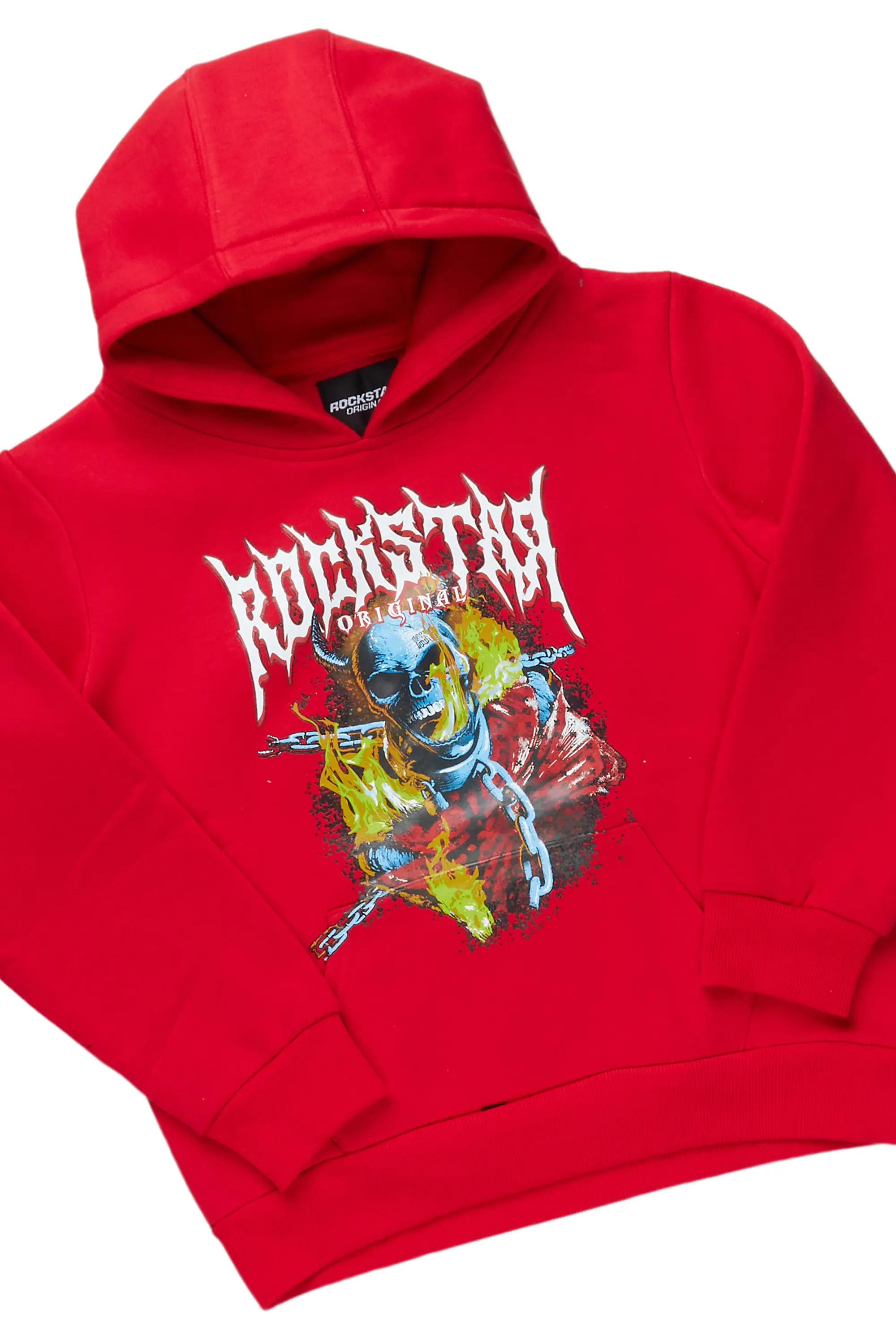 Boys Kashie Red Hoodie/Grey Stacked Flare Jean - Image 3