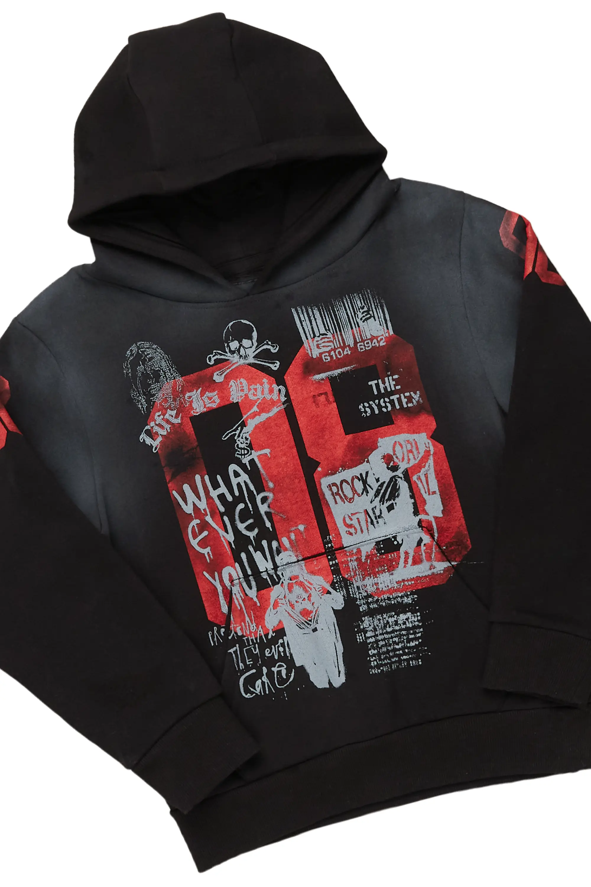 Boys Xavier Black Hoodie/Stacked Flare Jean Set - Image 3