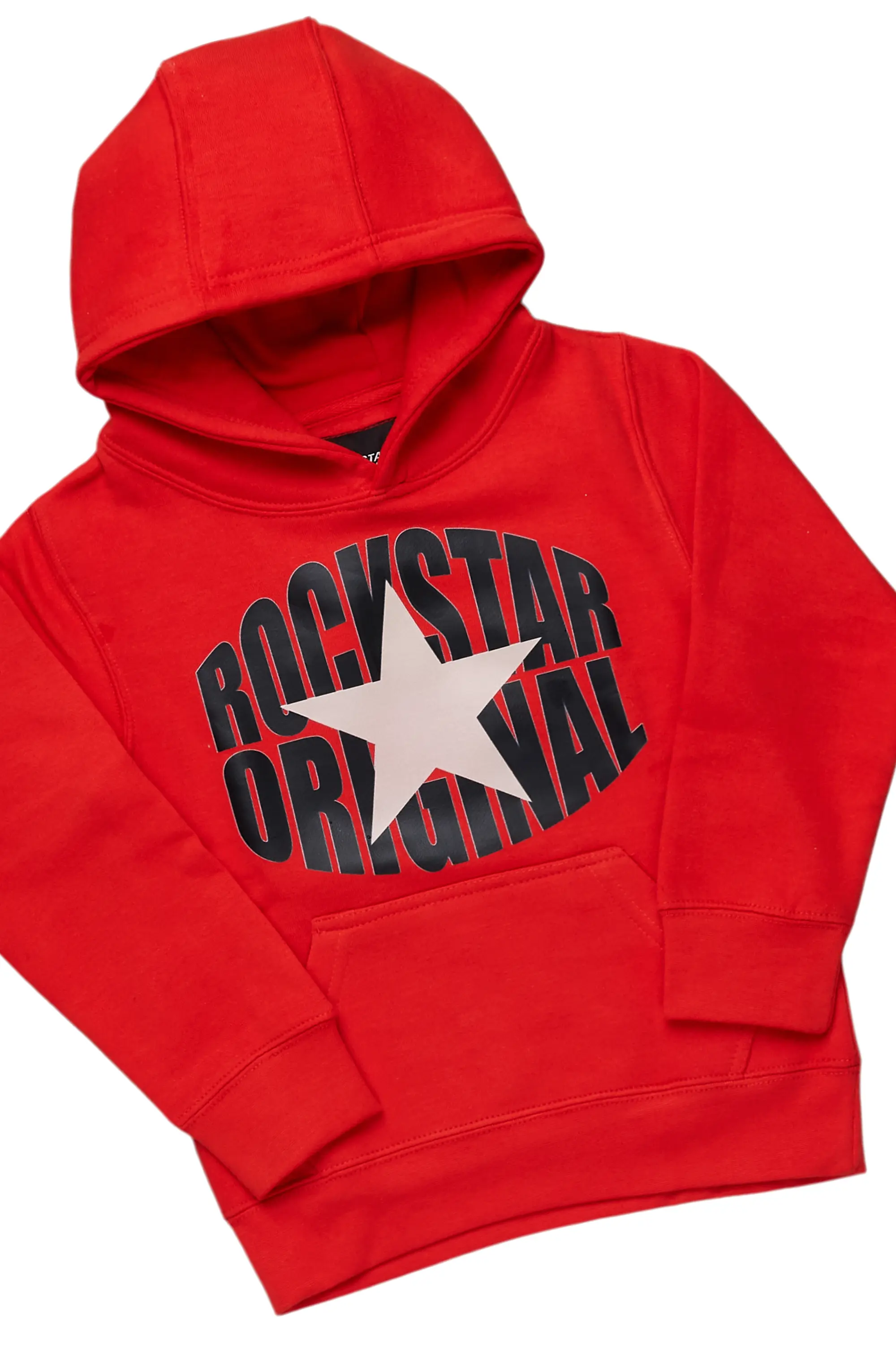 Boys Ezry Red/Black Hoodie/Stacked Flare Jean Set - Image 2