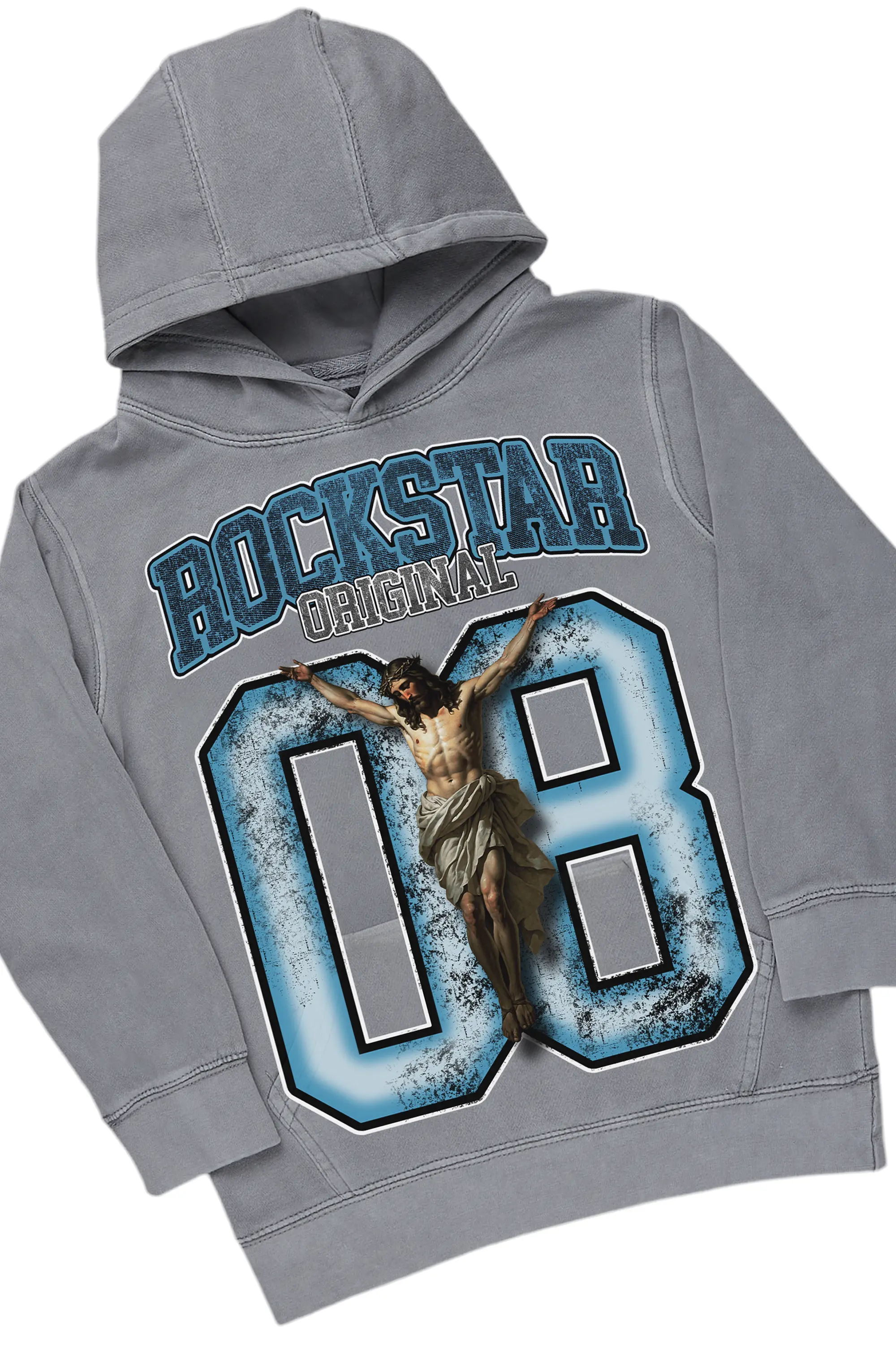 Boys Fields Vintage Grey/Blue Hoodie/Stacked Flare Jean Set - Image 2