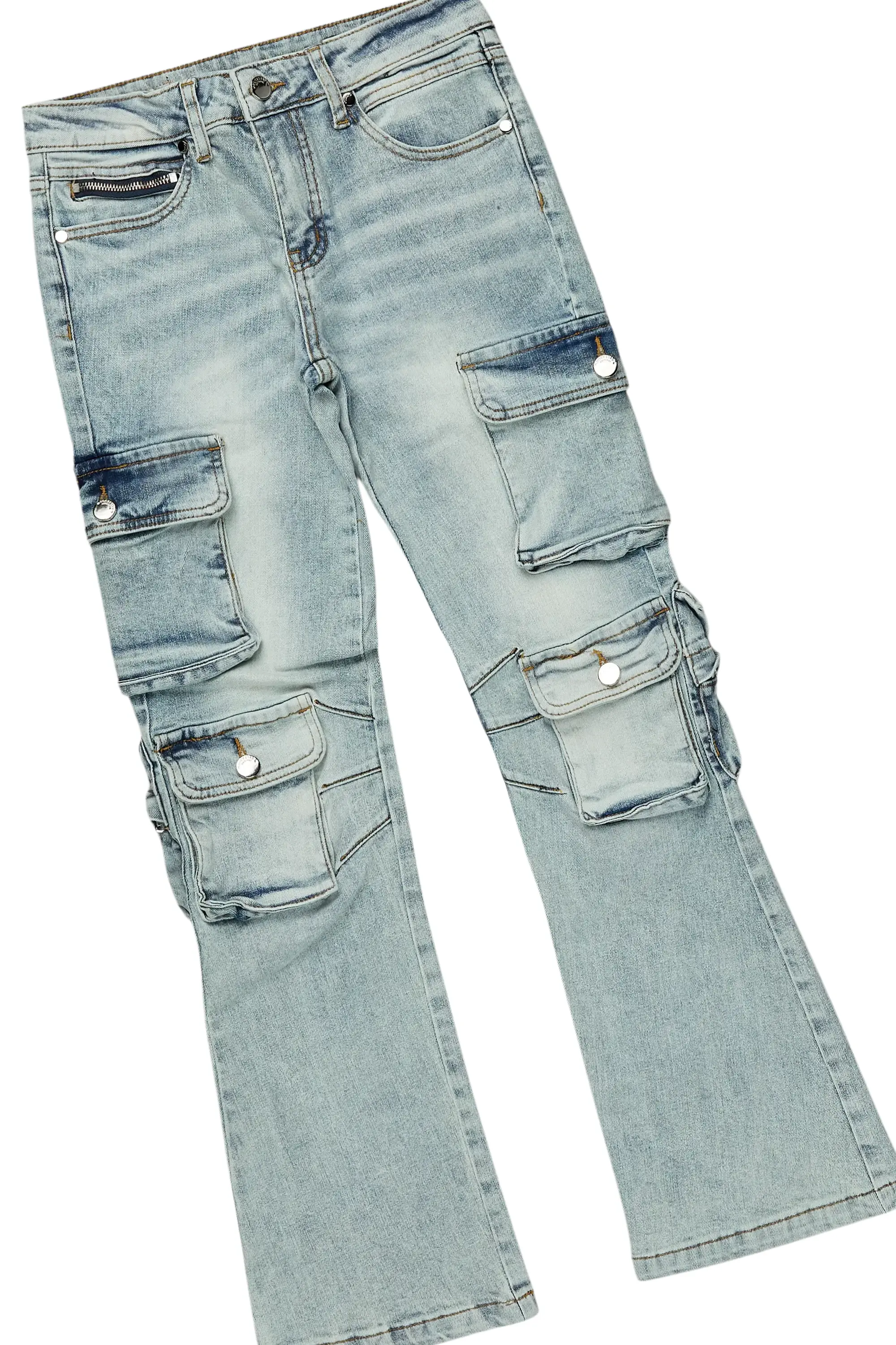 Boys Fields Vintage Grey/Blue Hoodie/Stacked Flare Jean Set - Image 3