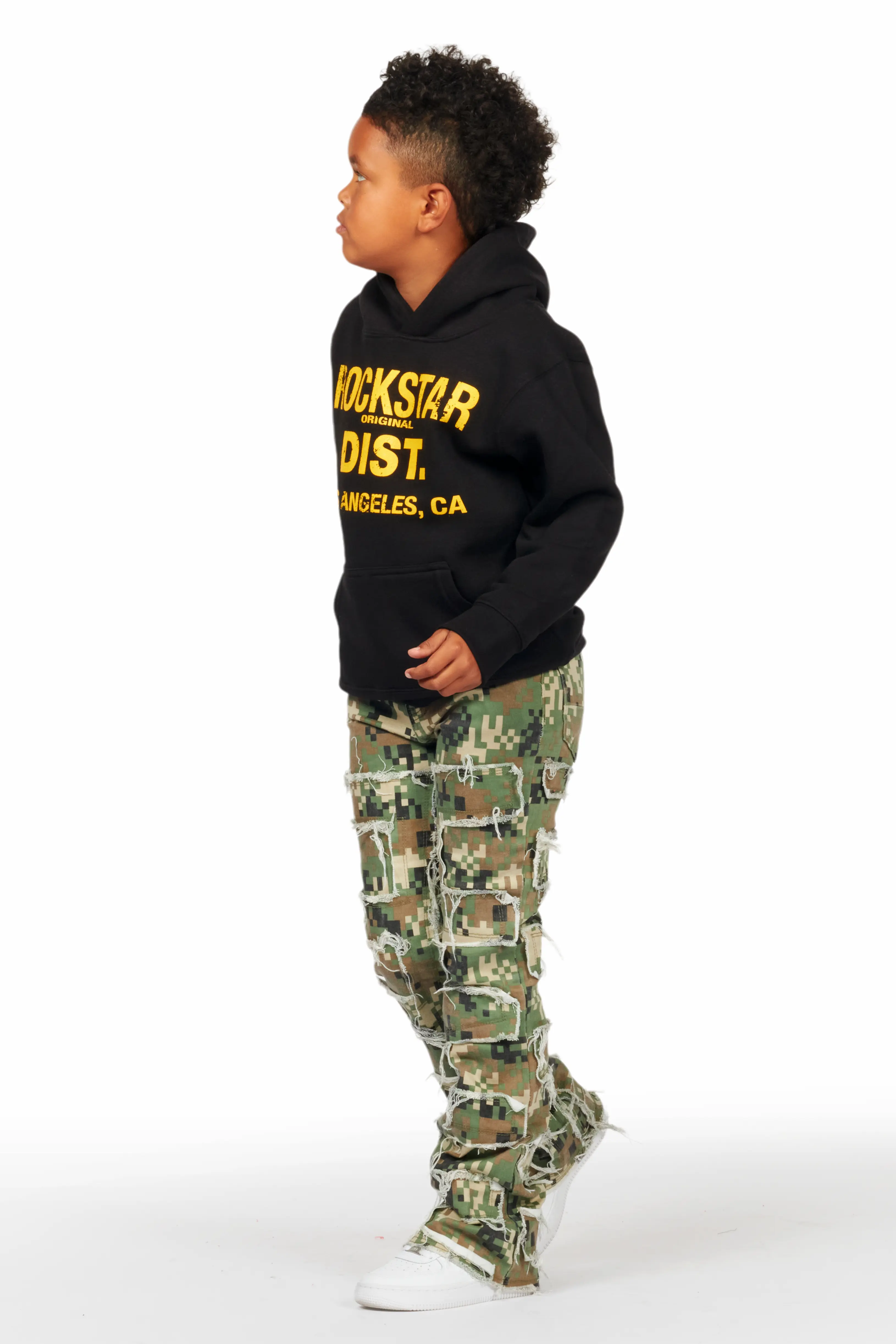 Boys Koen Black Hoodie/Stacked Flare Jean Set - Image 3