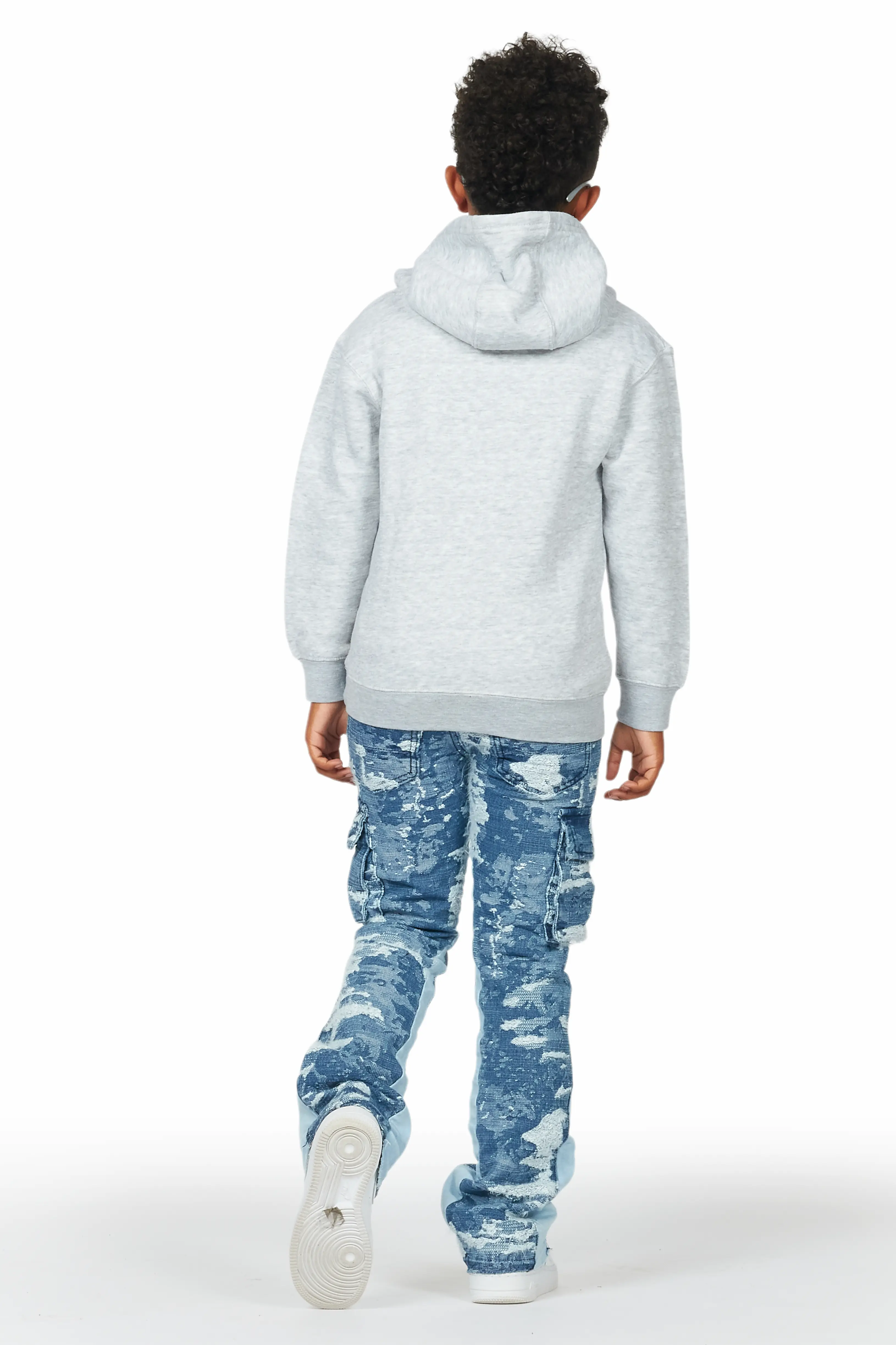 Boys Yooz Grey Hoodie/Stacked Flare Jean Set - Image 4