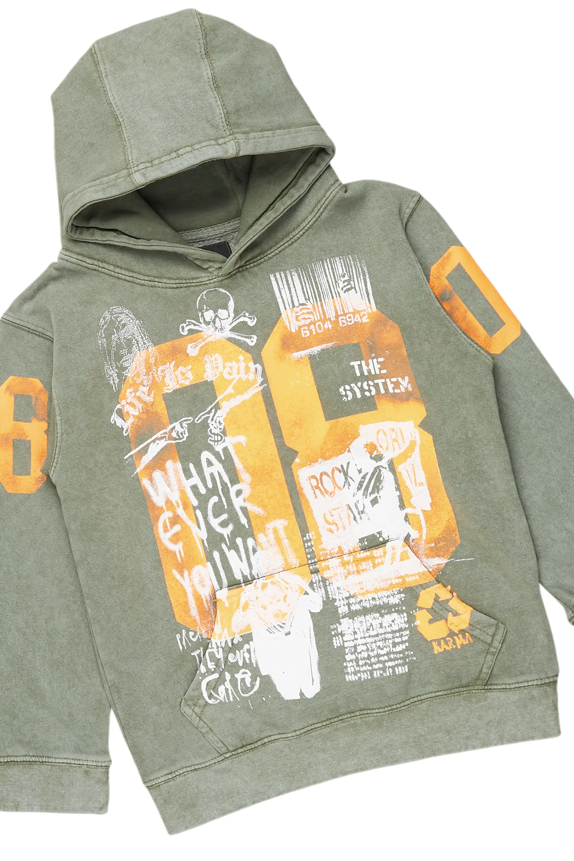 Boys Beau Vintage Green Hoodie/Stacked Flare Jean Set - Image 7
