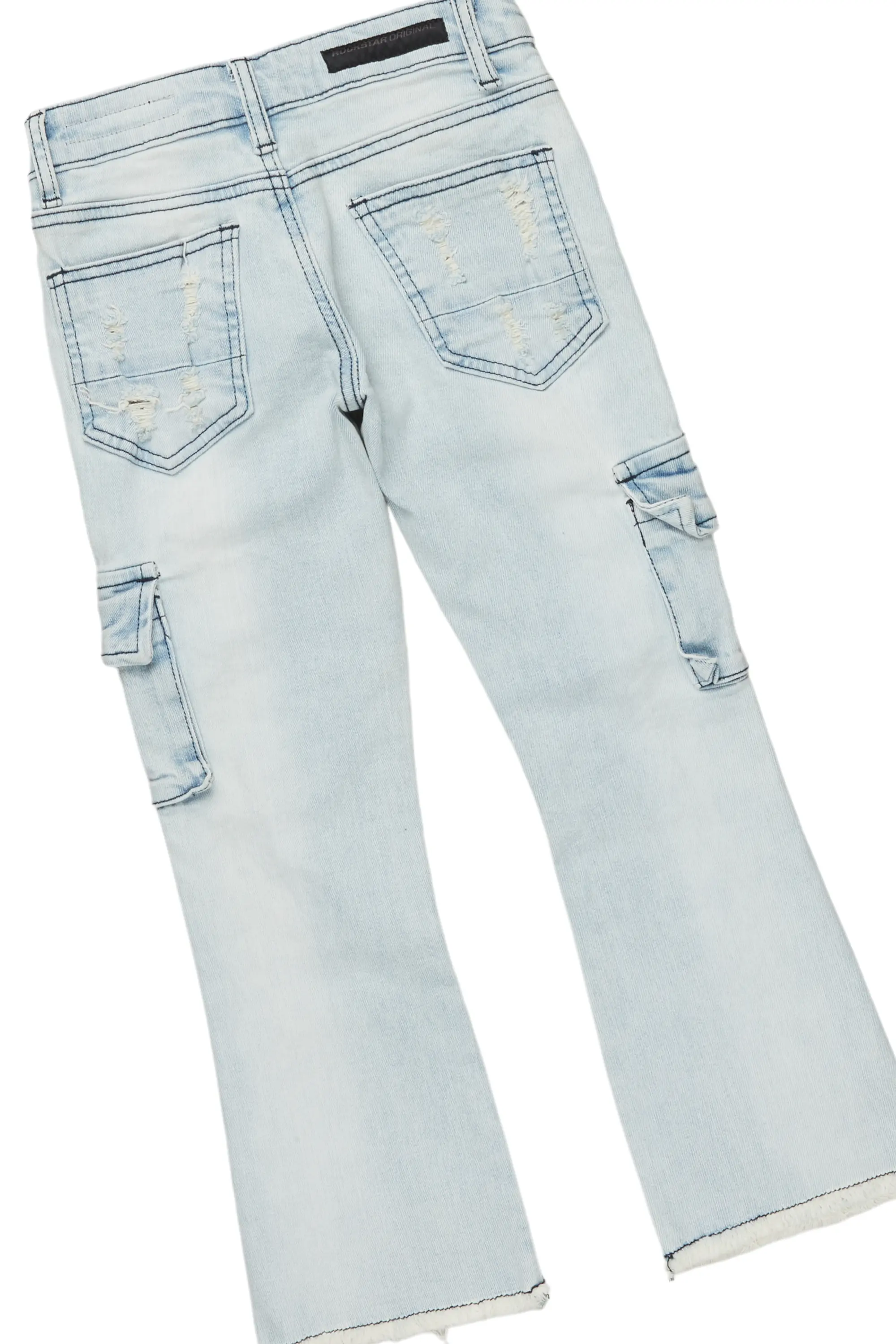 Boys Soweto Beige/Blue Hoodie/Stack Flare Jean Set - Image 4