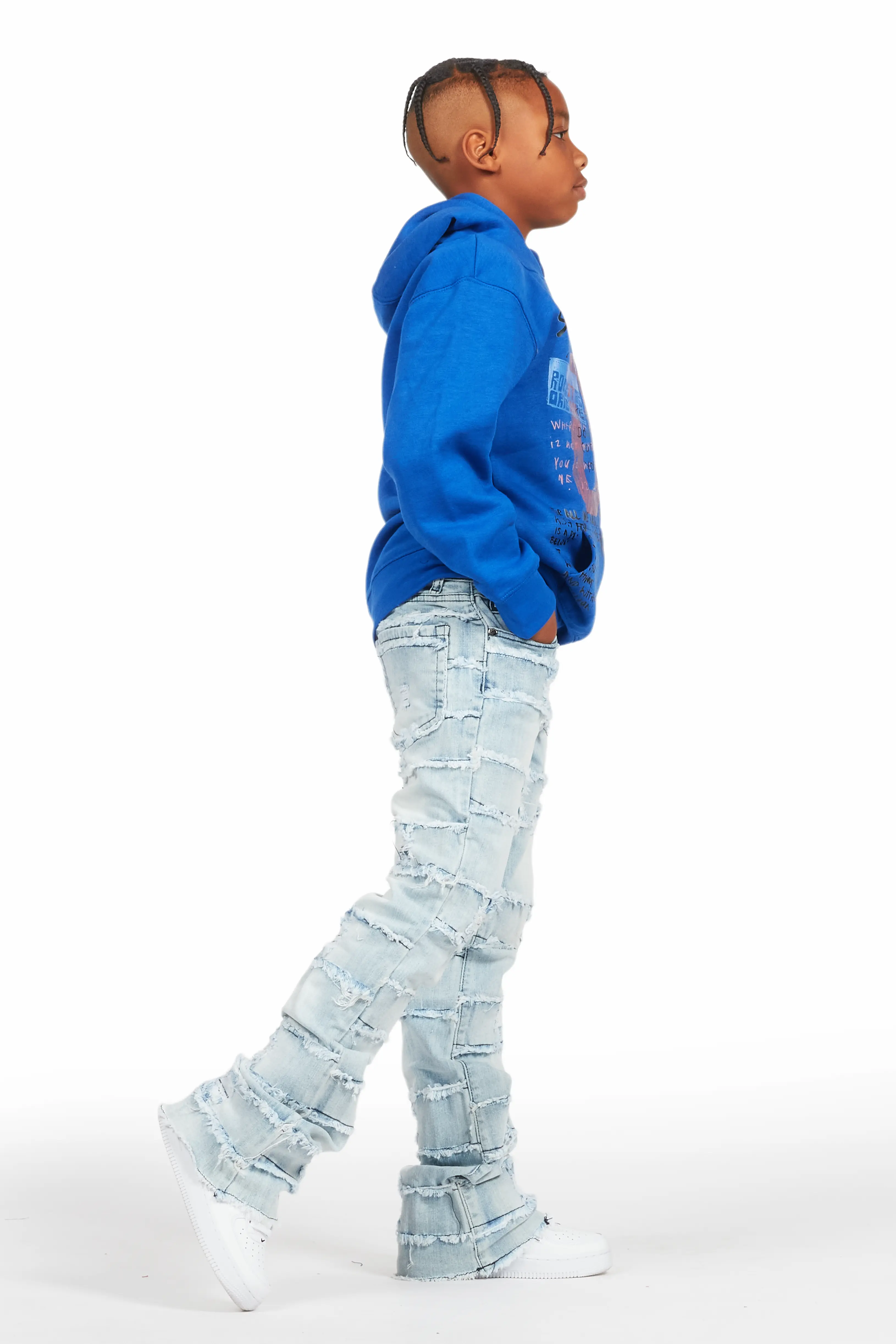 Boys Gabin Royal/Light Blue Hoodie/Stacked Flare Jean Set - Image 2