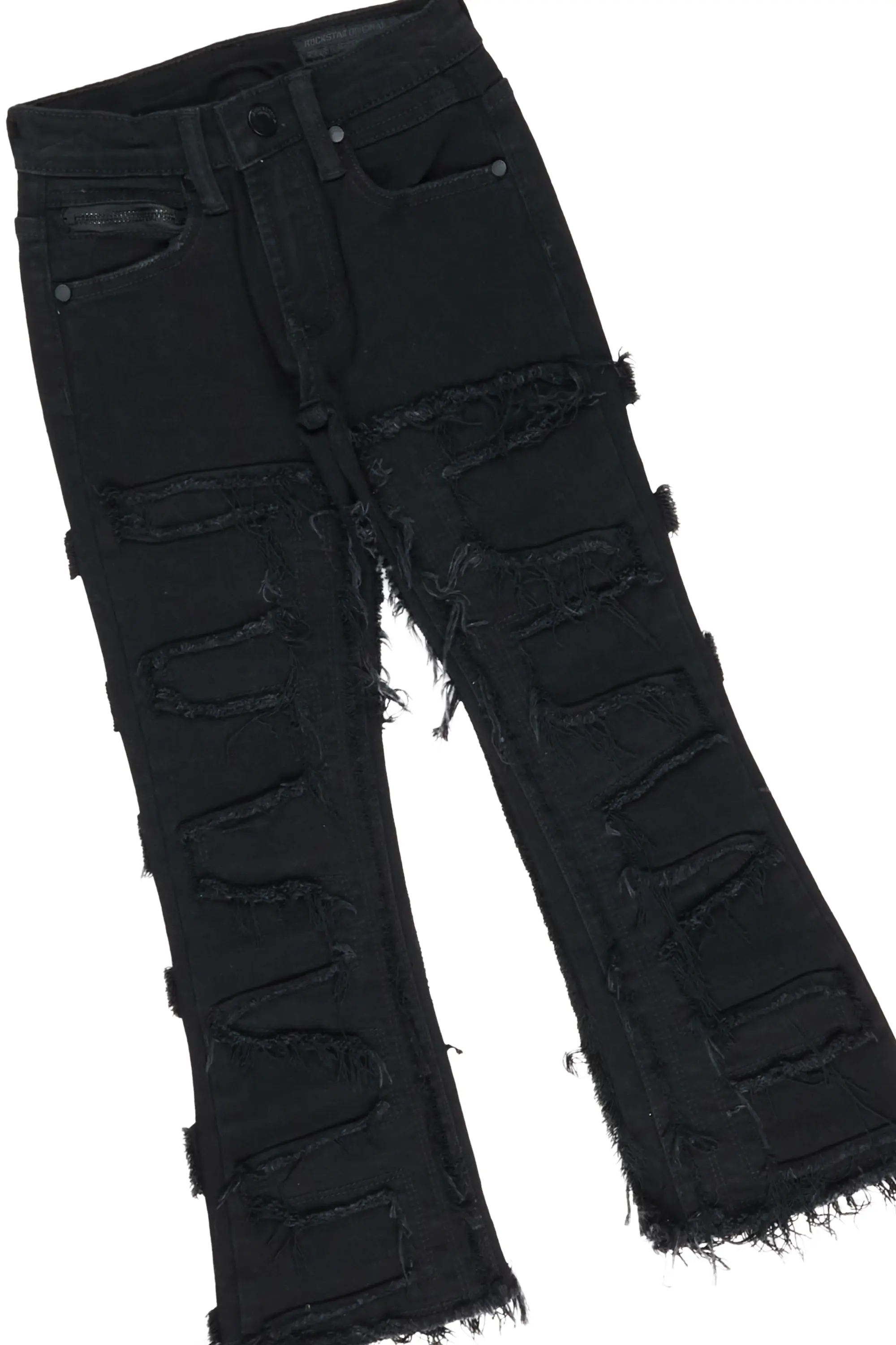 Boys Amina Black Hoodie/Stacked Flare Jean Set - Image 3
