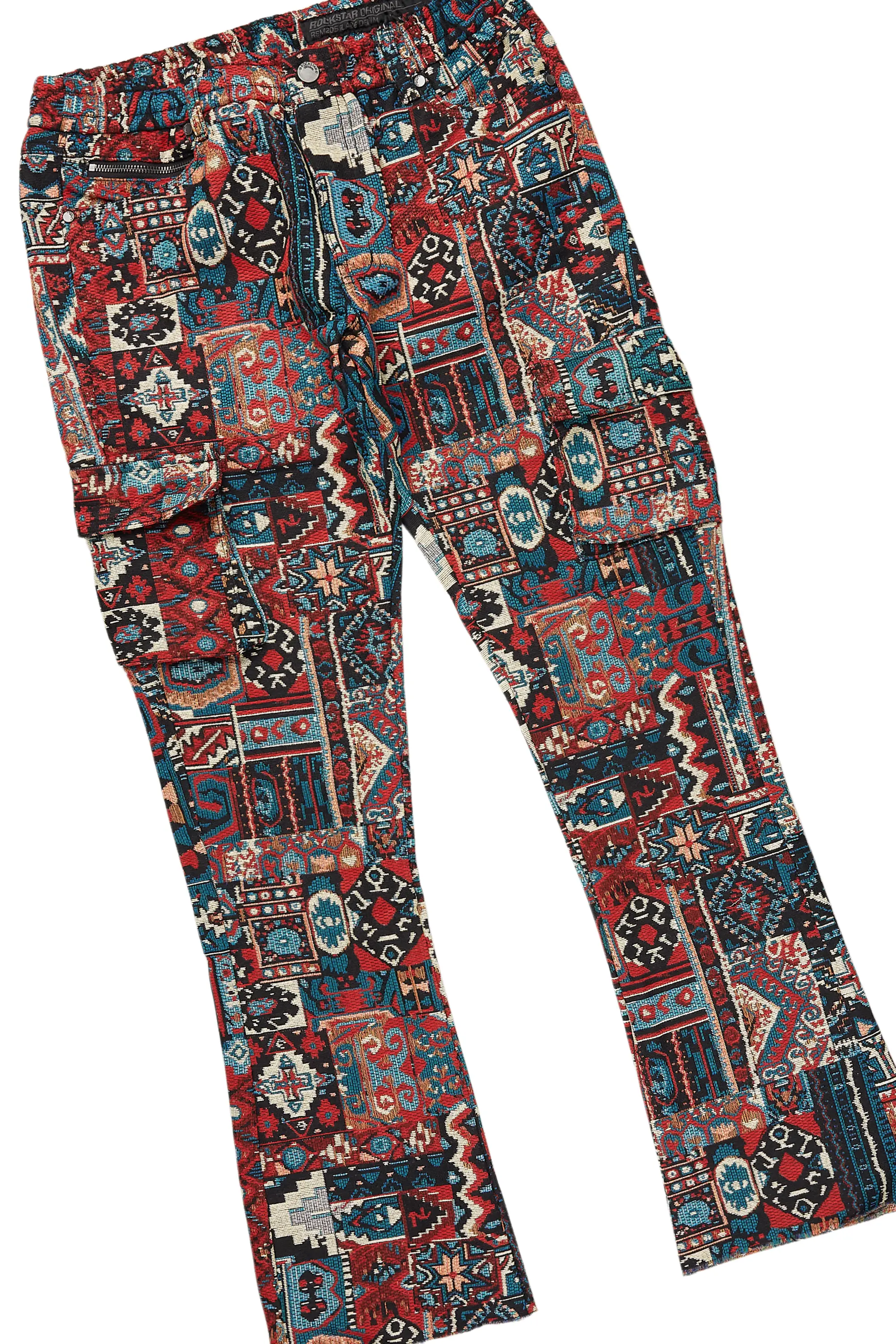 Boys Nard Red Multi Tapestry Puffer Jacket/Flare Jean Set - Image 5