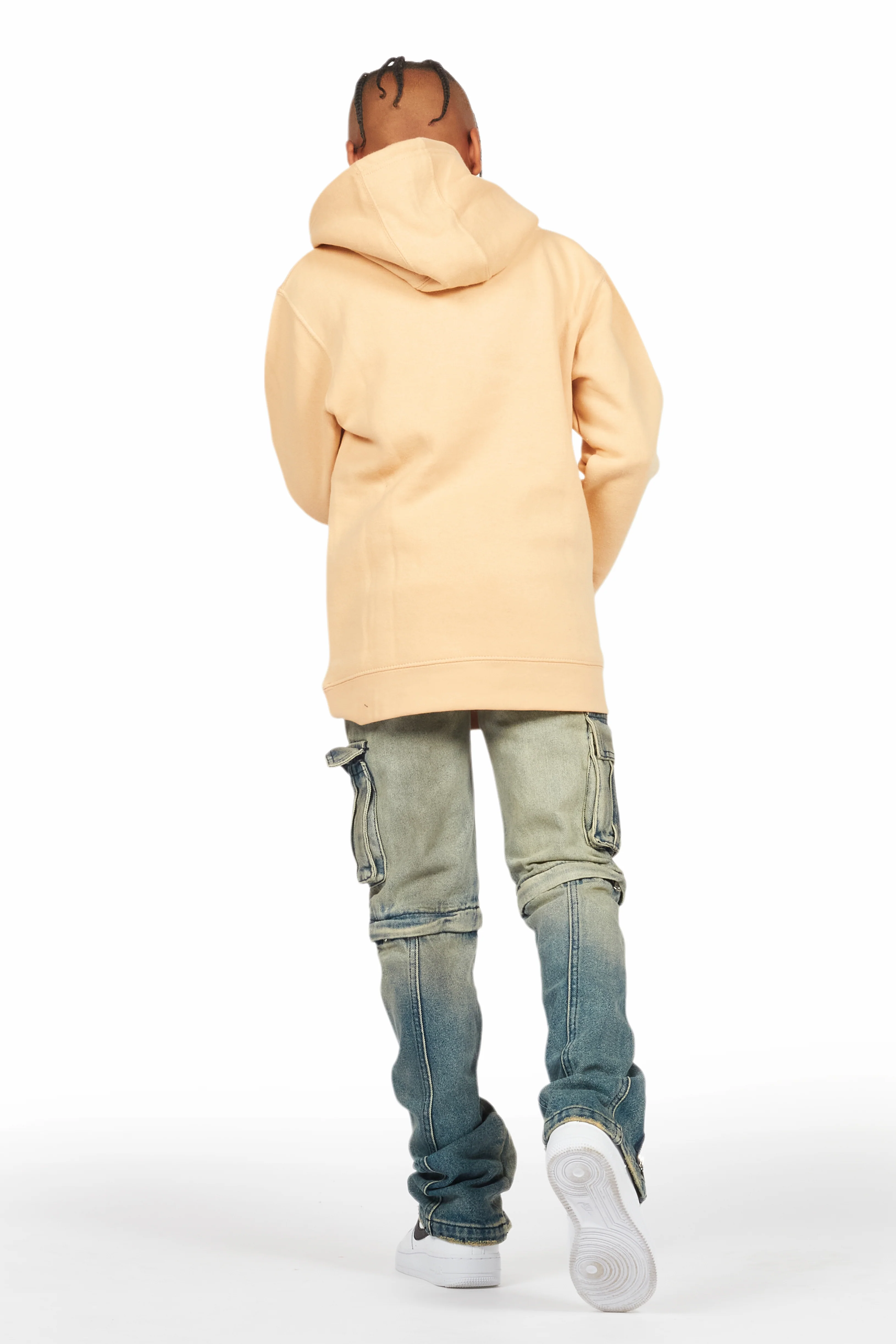 Boys Hayes Beige Hoodie/Stacked Flare Jean Set - Image 4