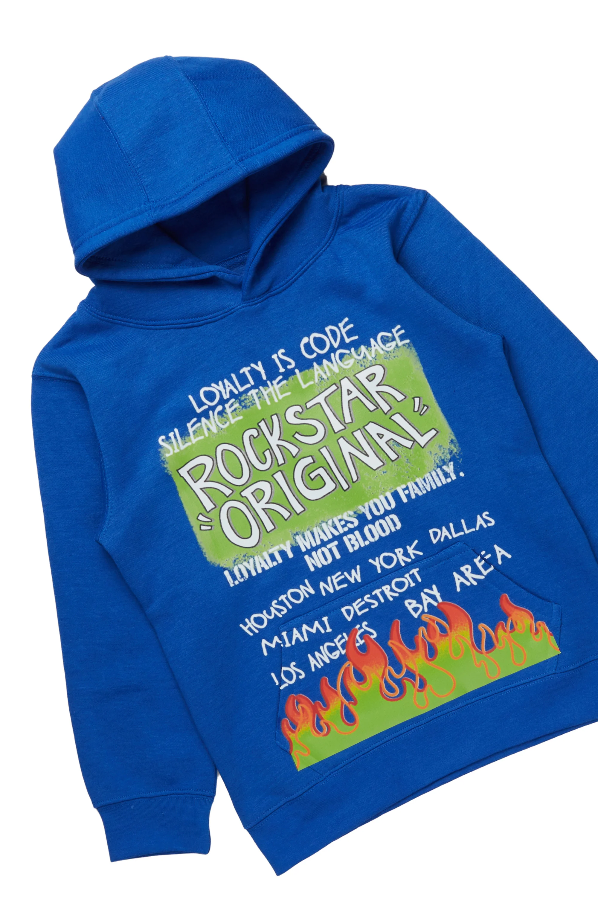Boys Beno Royal Blue Hoodie/Stacked Flare Jean Set - Image 2
