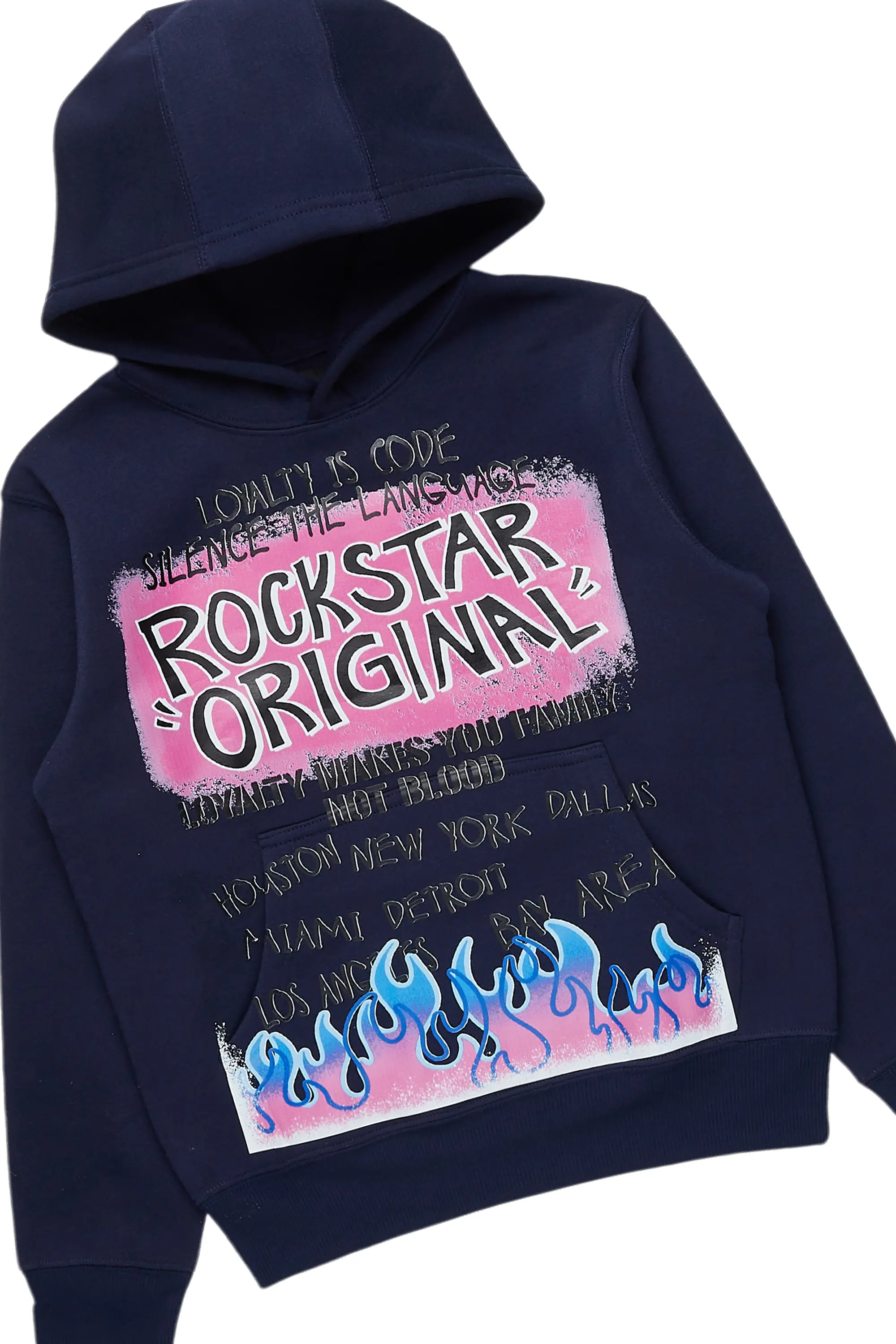 Boys Beno Navy/Blue Hoodie/ Stacked Flare Jean Set - Image 2