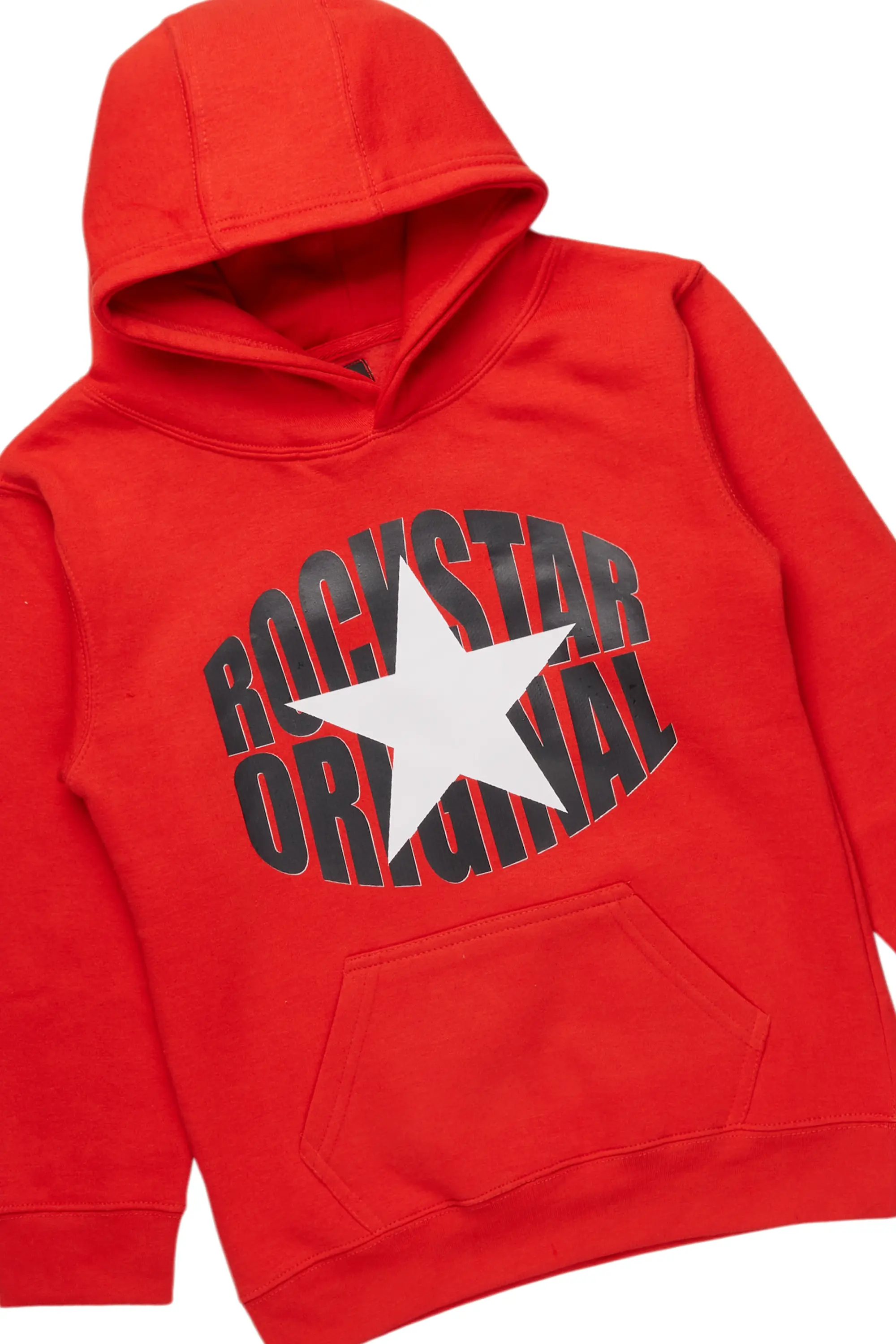 Boys Ezra Red/Black Hoodie/Stacked Flare Jean - Image 2