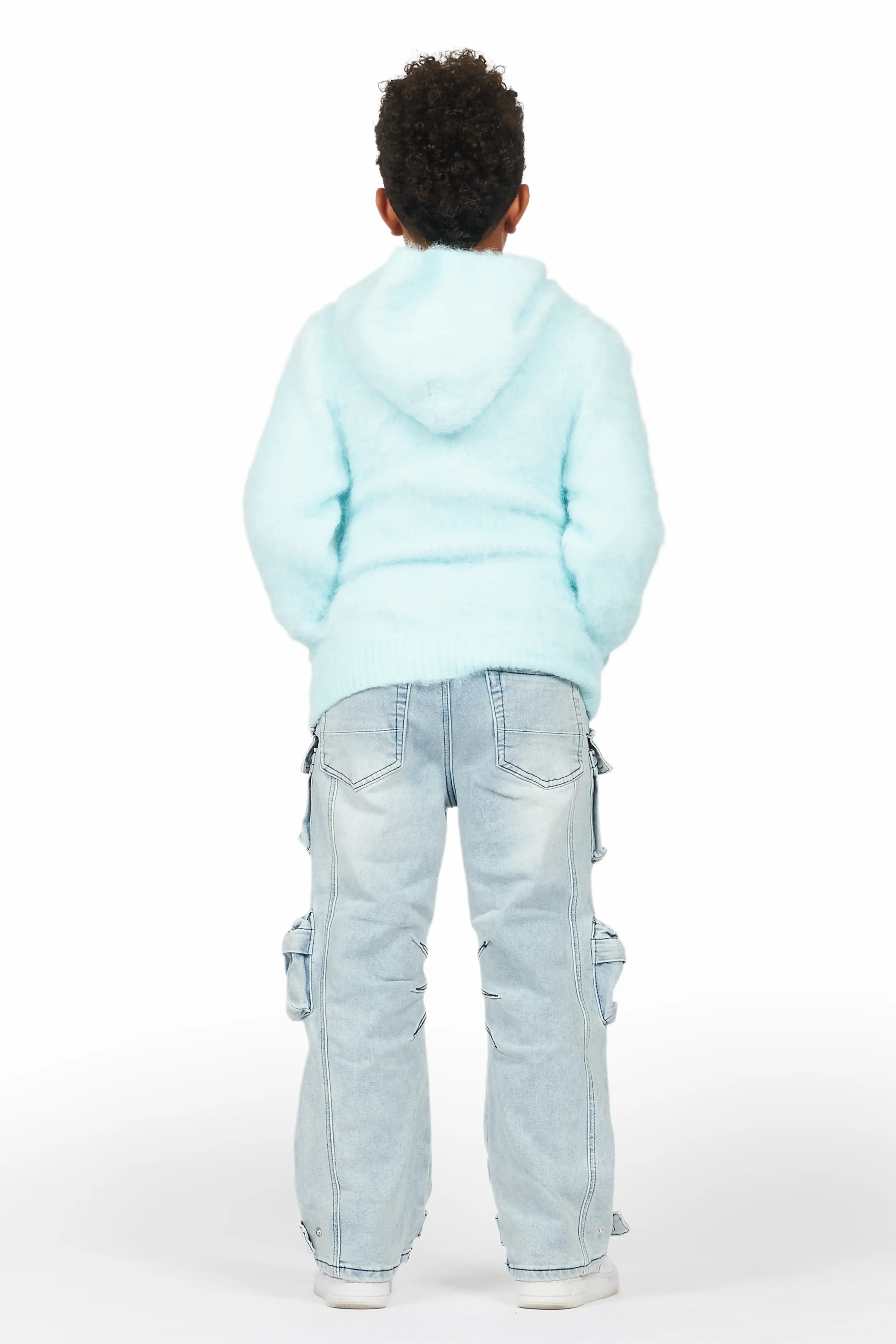 Boys Fields Blue Mohair Hoodie/Baggy Cargo Jean Set - Image 4