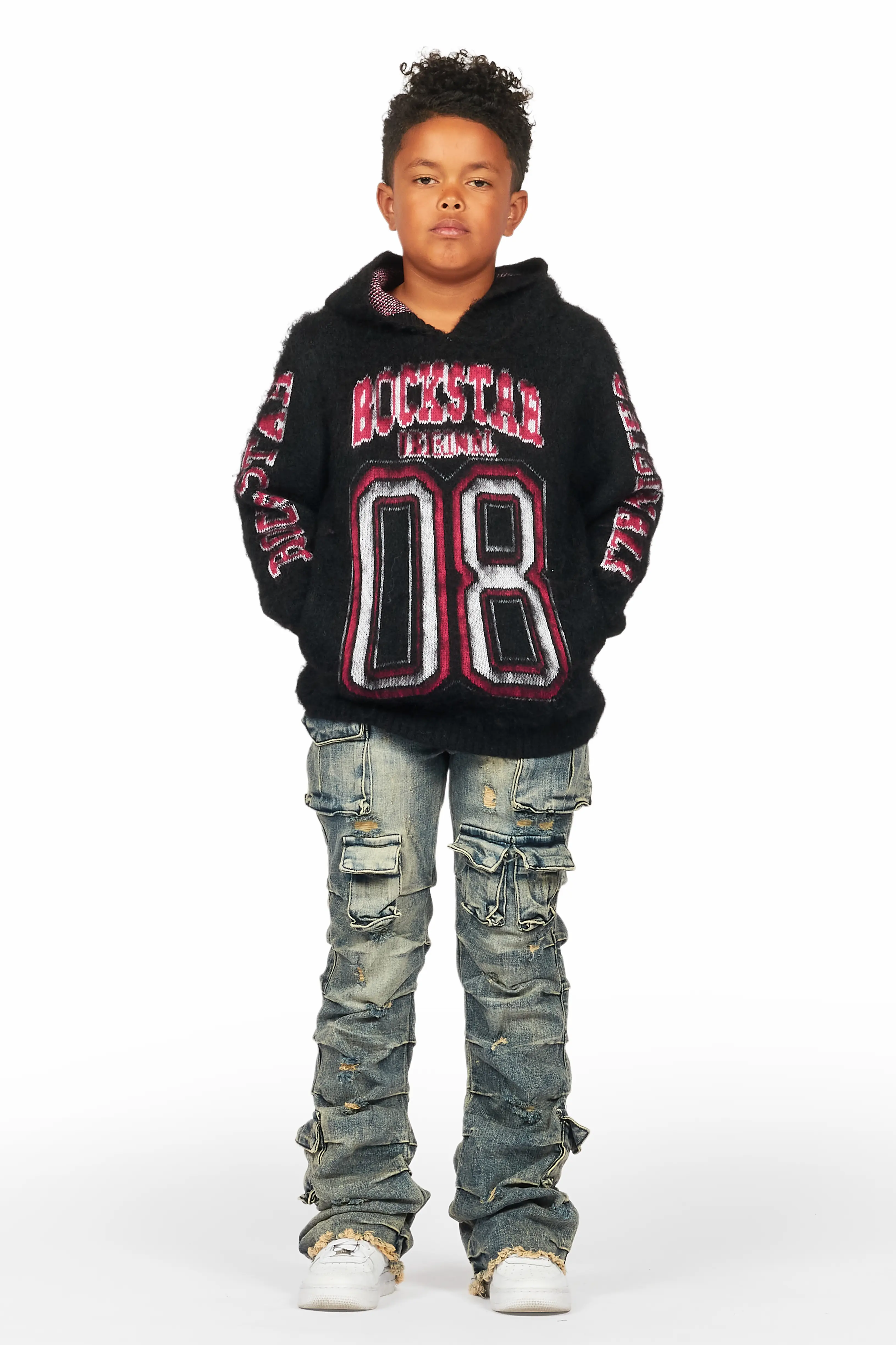 Boys Fields Black/Tint Mohair Hoodie/Stacked Flare Jean Set - Image 2