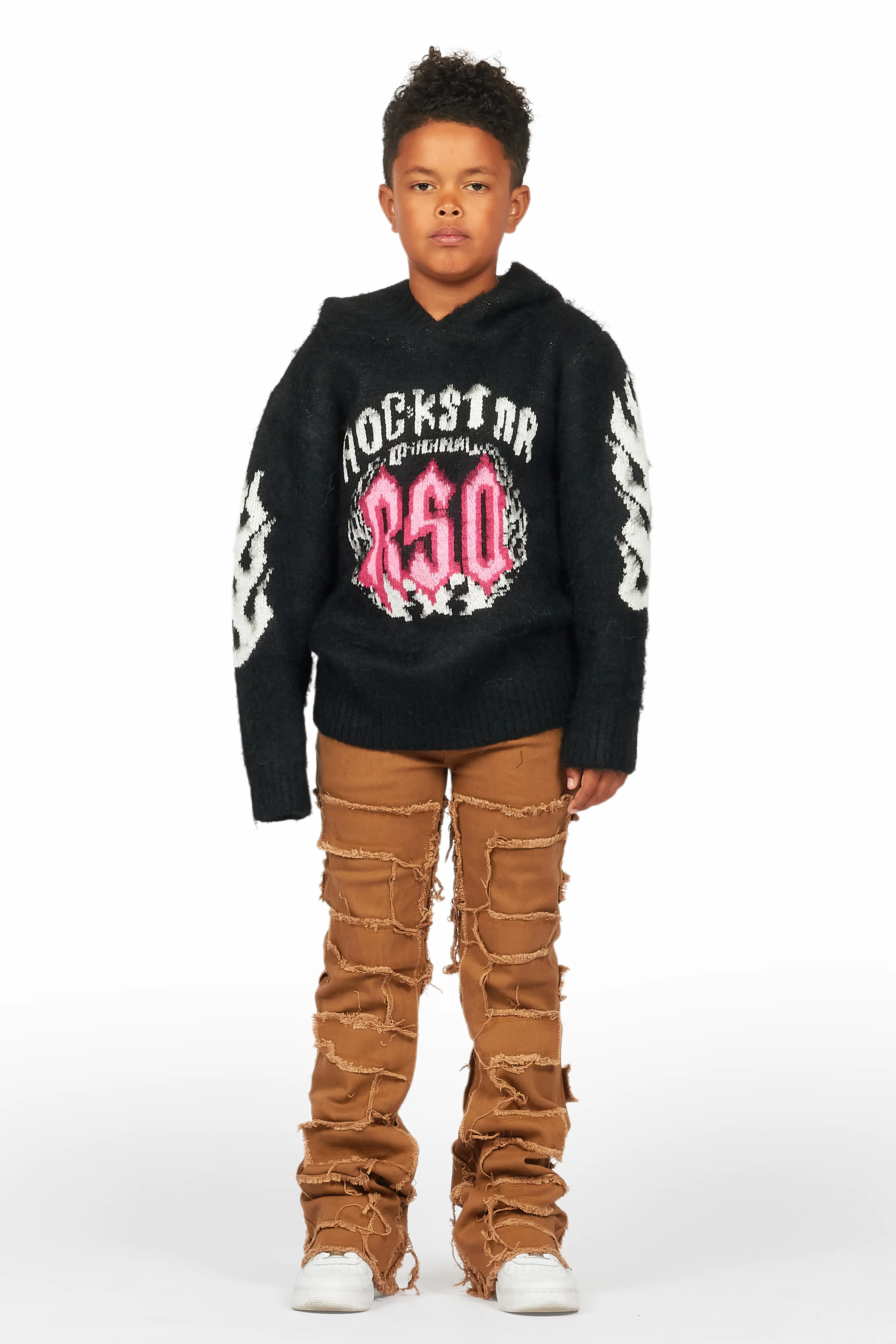 Boys Kanan Black Mohair Hoodie/Stacked Flare Jean Set - Image 2