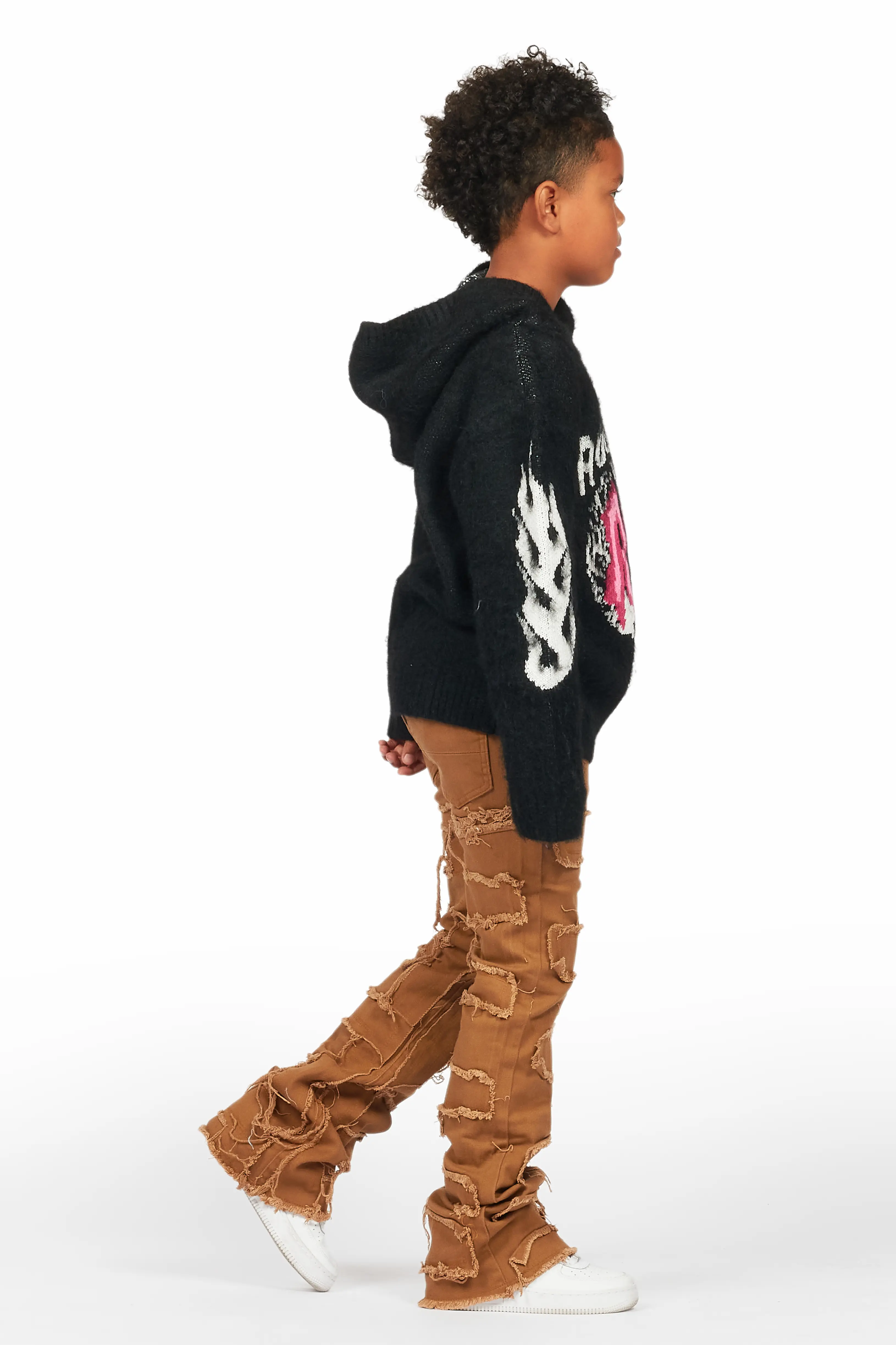 Boys Kanan Black Mohair Hoodie/Stacked Flare Jean Set - Image 3
