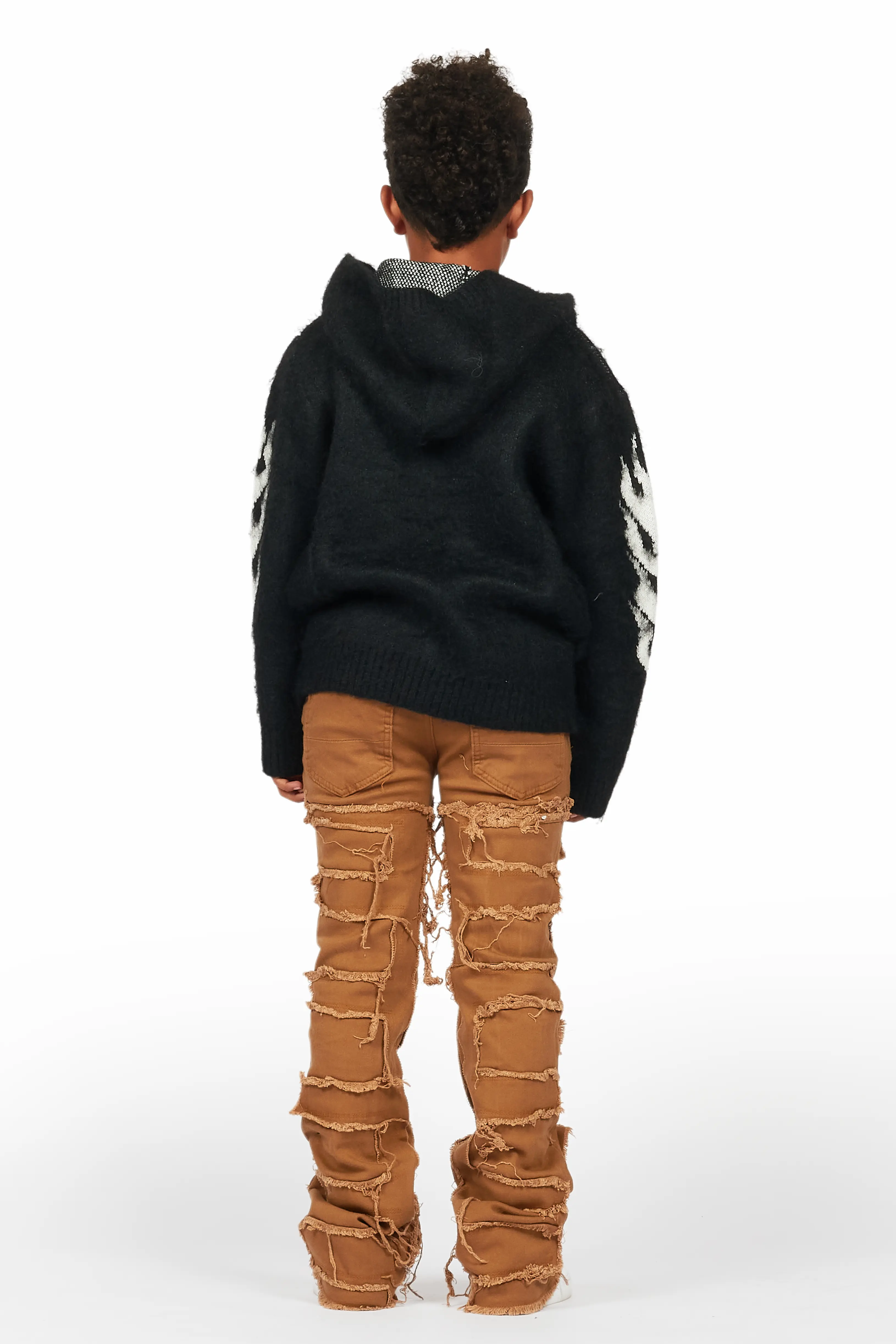 Boys Kanan Black Mohair Hoodie/Stacked Flare Jean Set - Image 4