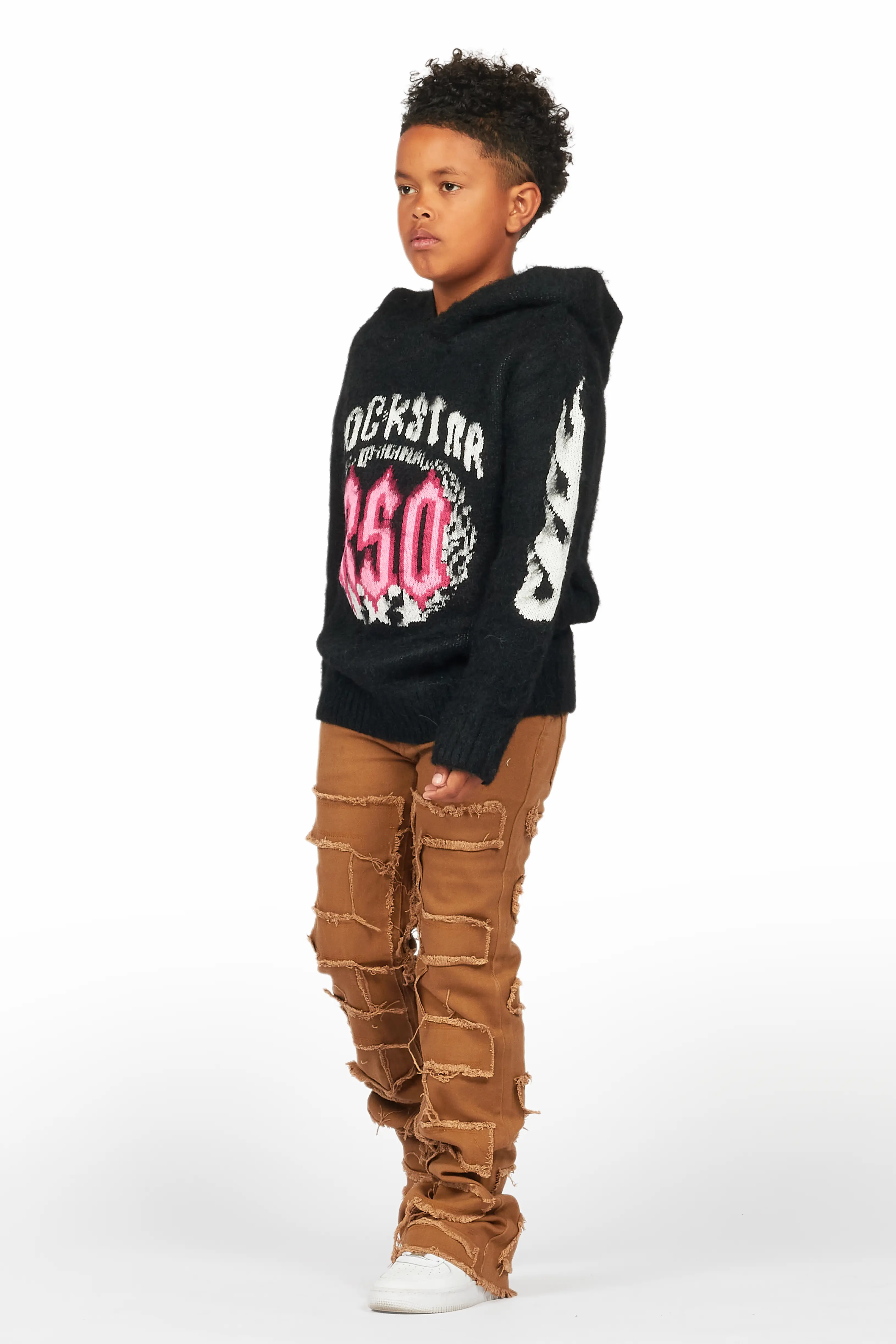Boys Kanan Black Mohair Hoodie/Stacked Flare Jean Set - Image 5