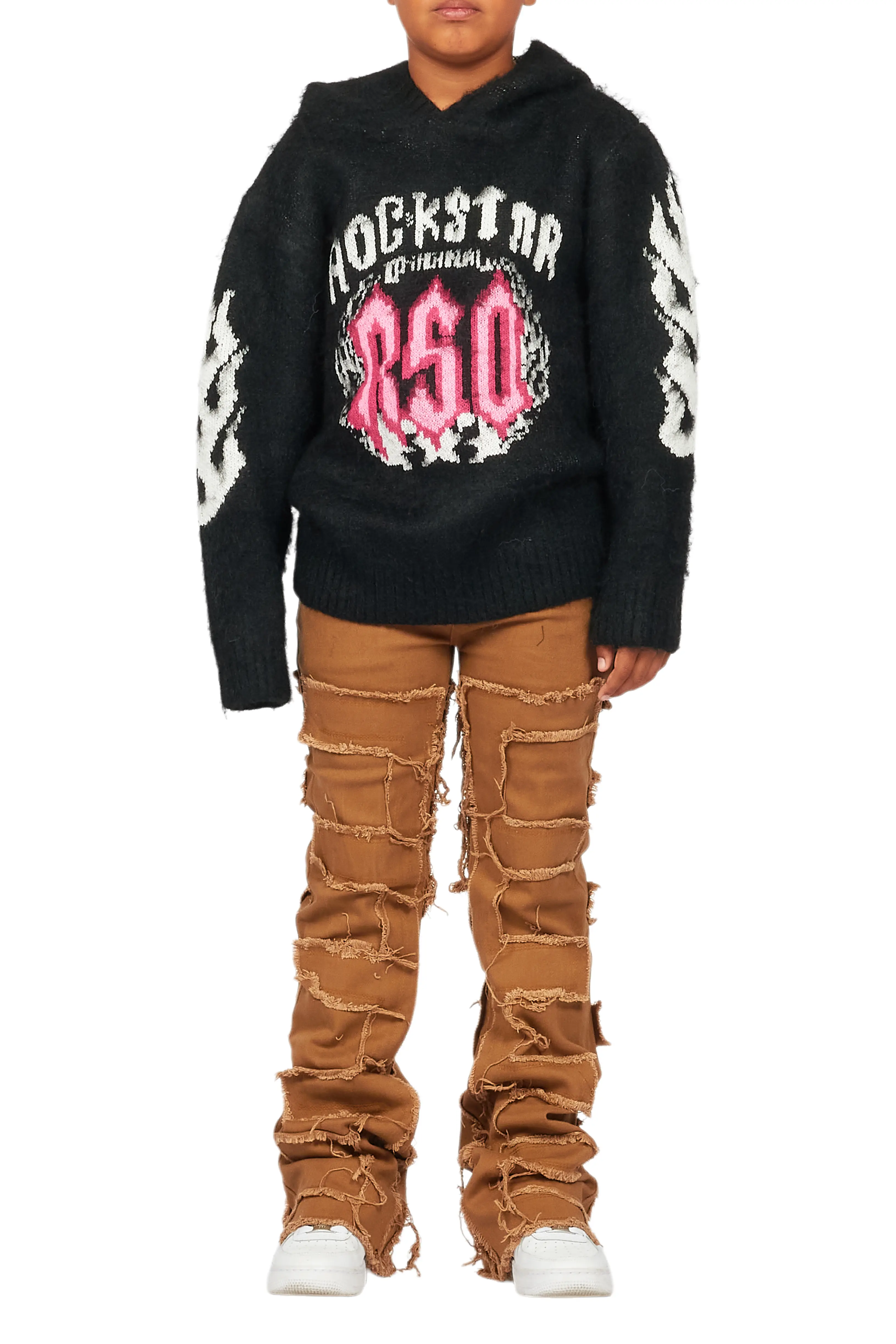 Boys Kanan Black Mohair Hoodie/Stacked Flare Jean Set - Image 9