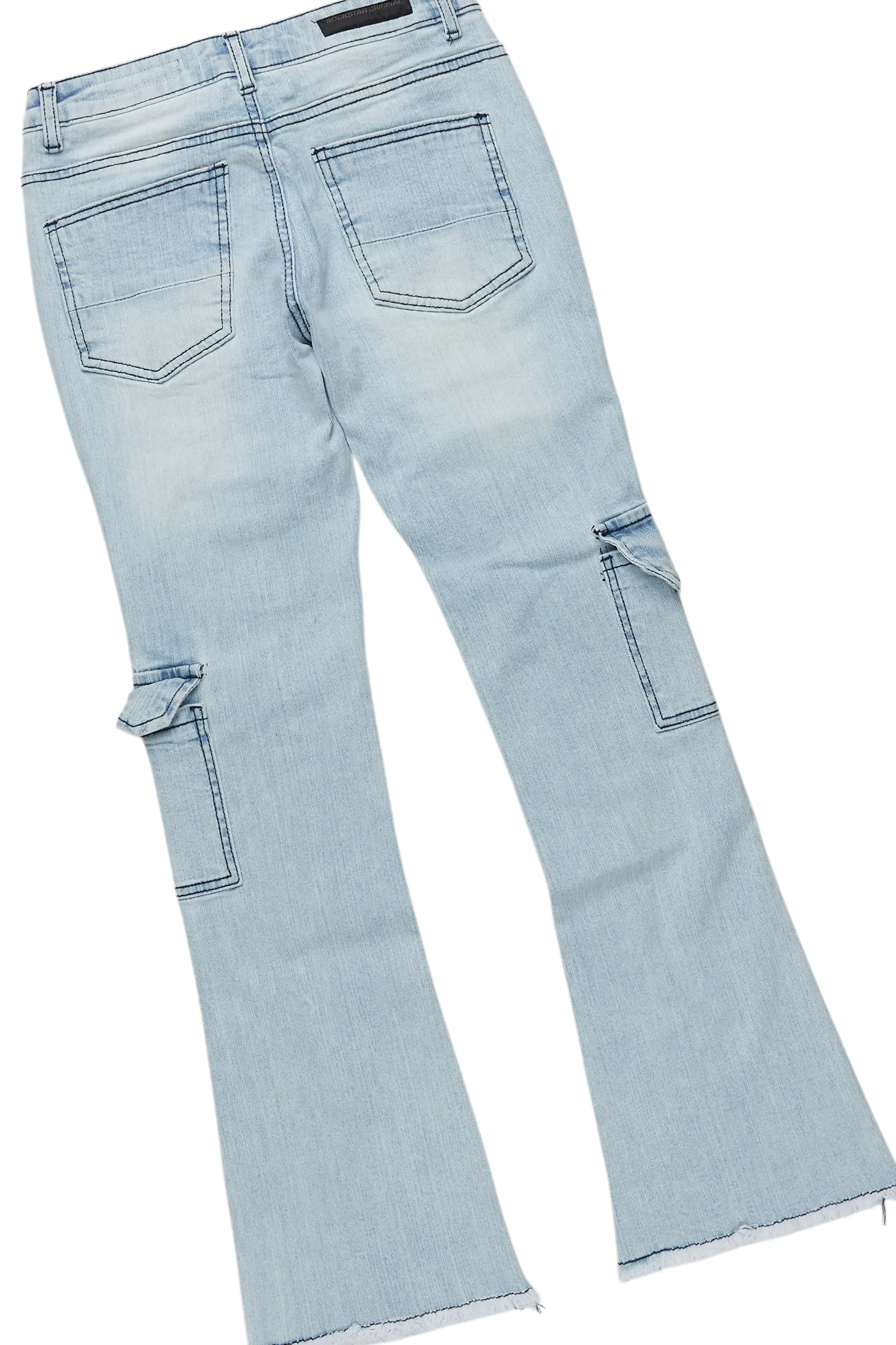 Boys Beno Royal Blue/Pink Hoodie/Stacked Flare Jean Set - Image 4