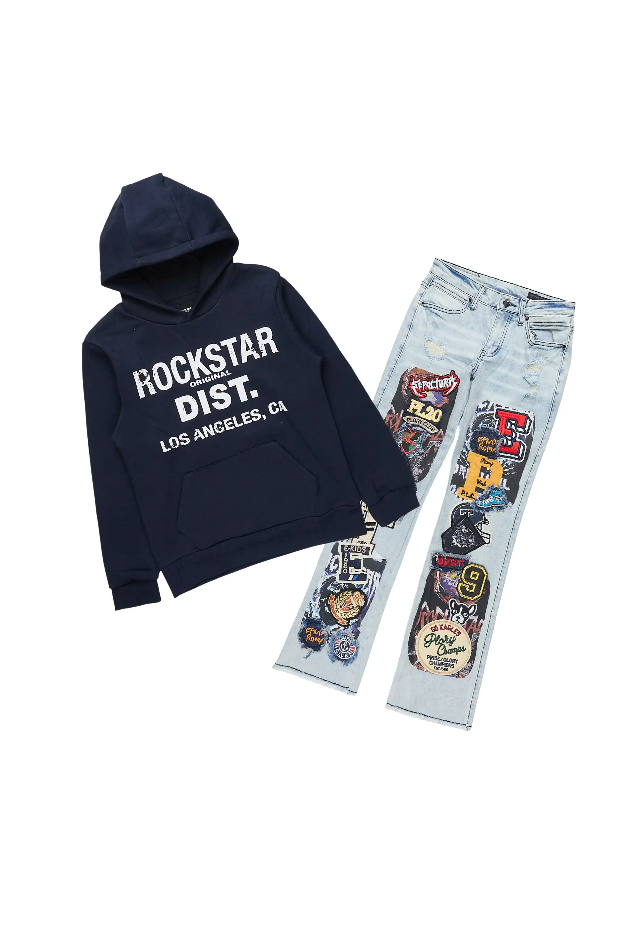 Boys Koen Navy Hoodie/Stacked Jean Set