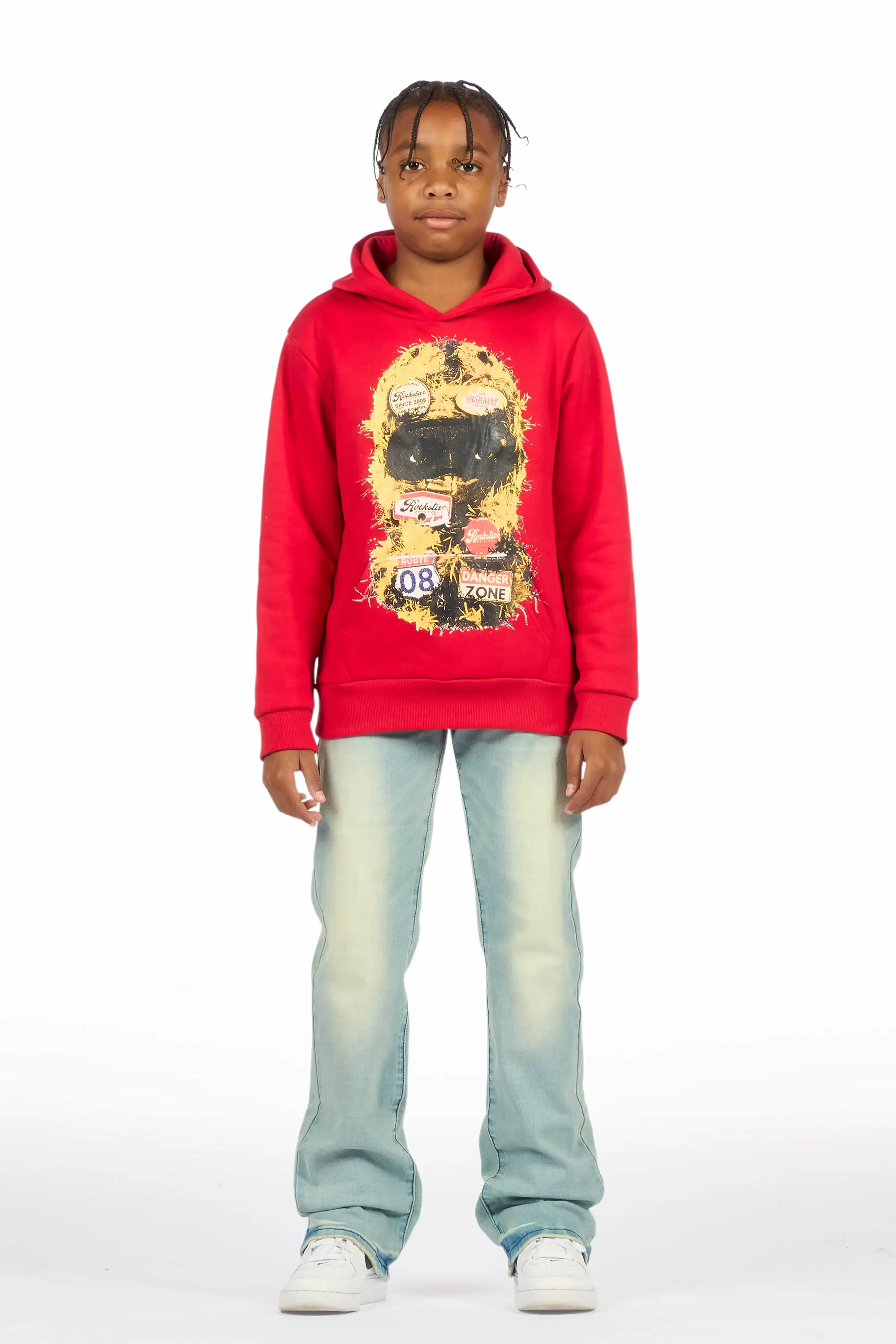 Boys Aylan Red Hoodie Stacked Jean Set - Image 2