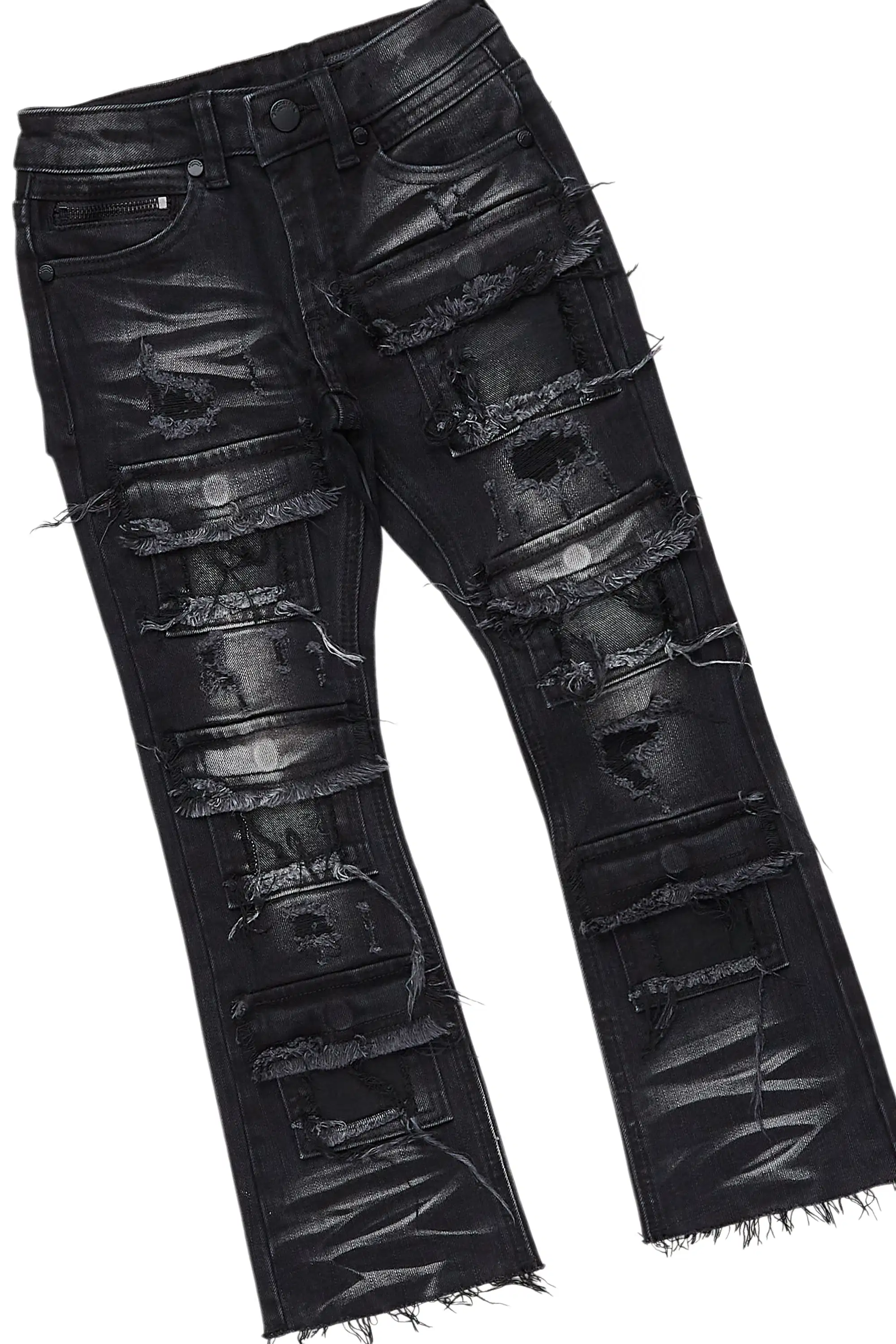 Boys Parsons Black Hoodie/Stacked Jean Set - Image 3