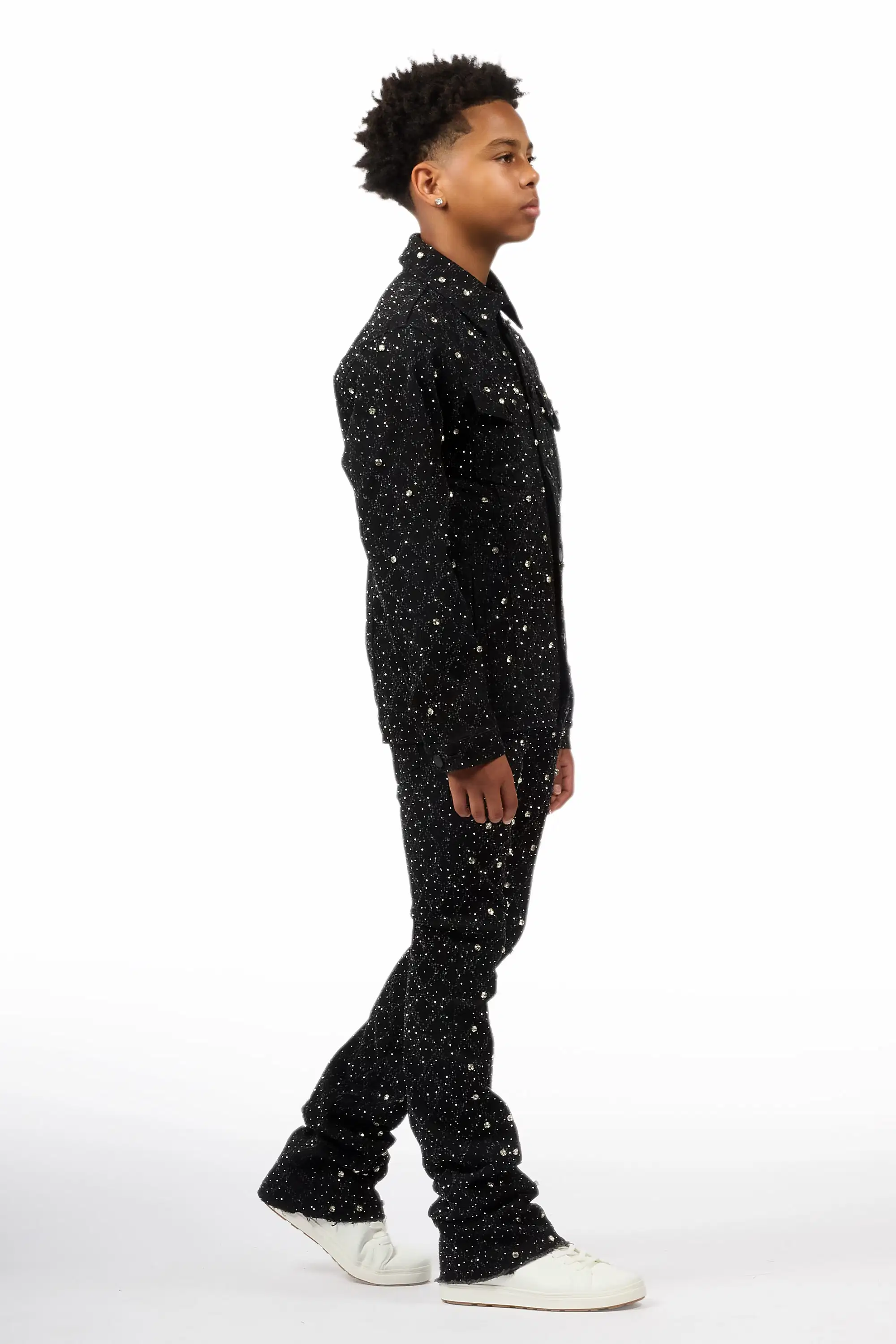 Boys Sareka Black Rhinestone Denim Jacket & Sareka Stacked Jean Set - Image 11