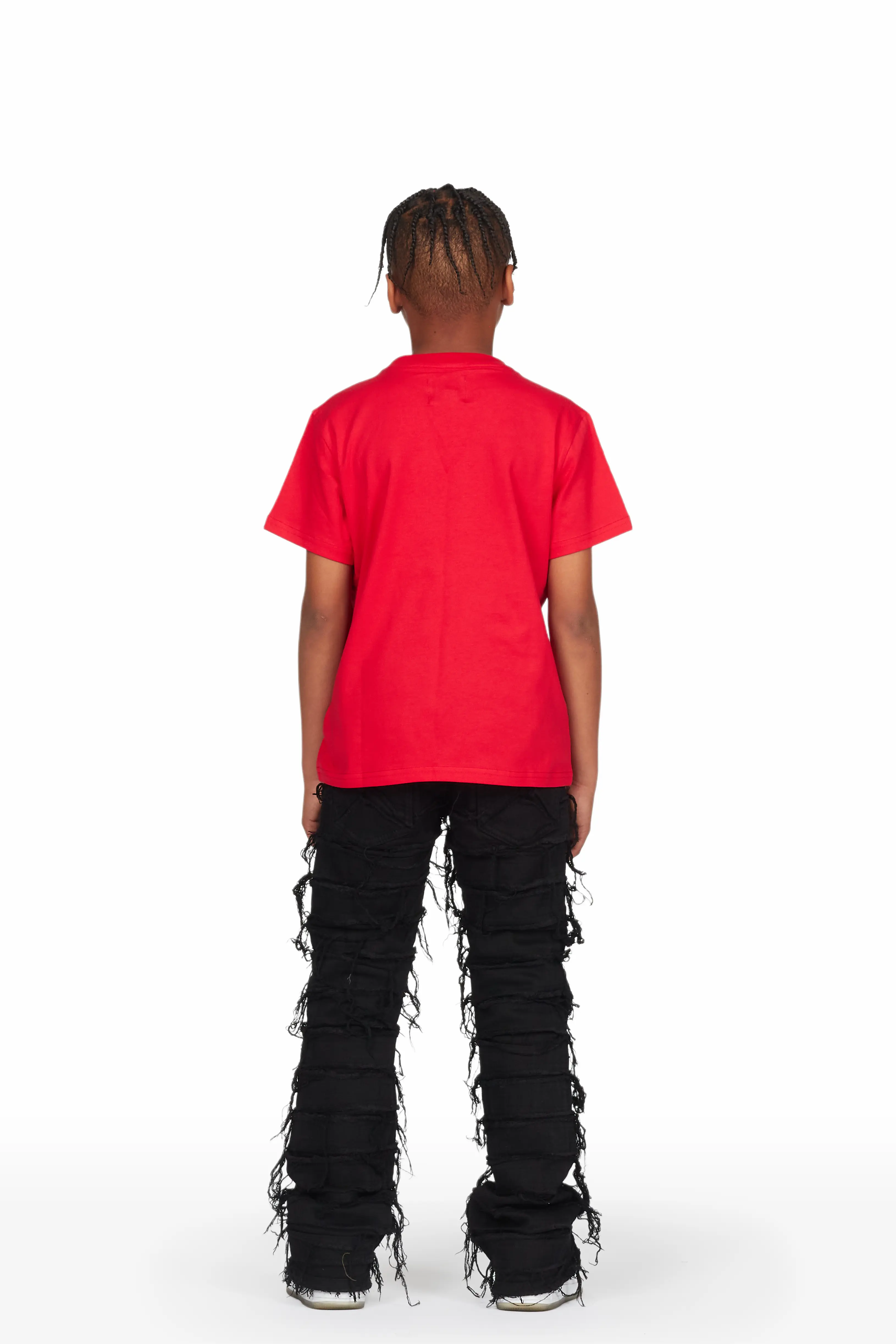 Boys Clava Red/Black T-Shirt/Stacked Flare Jean Set - Image 4