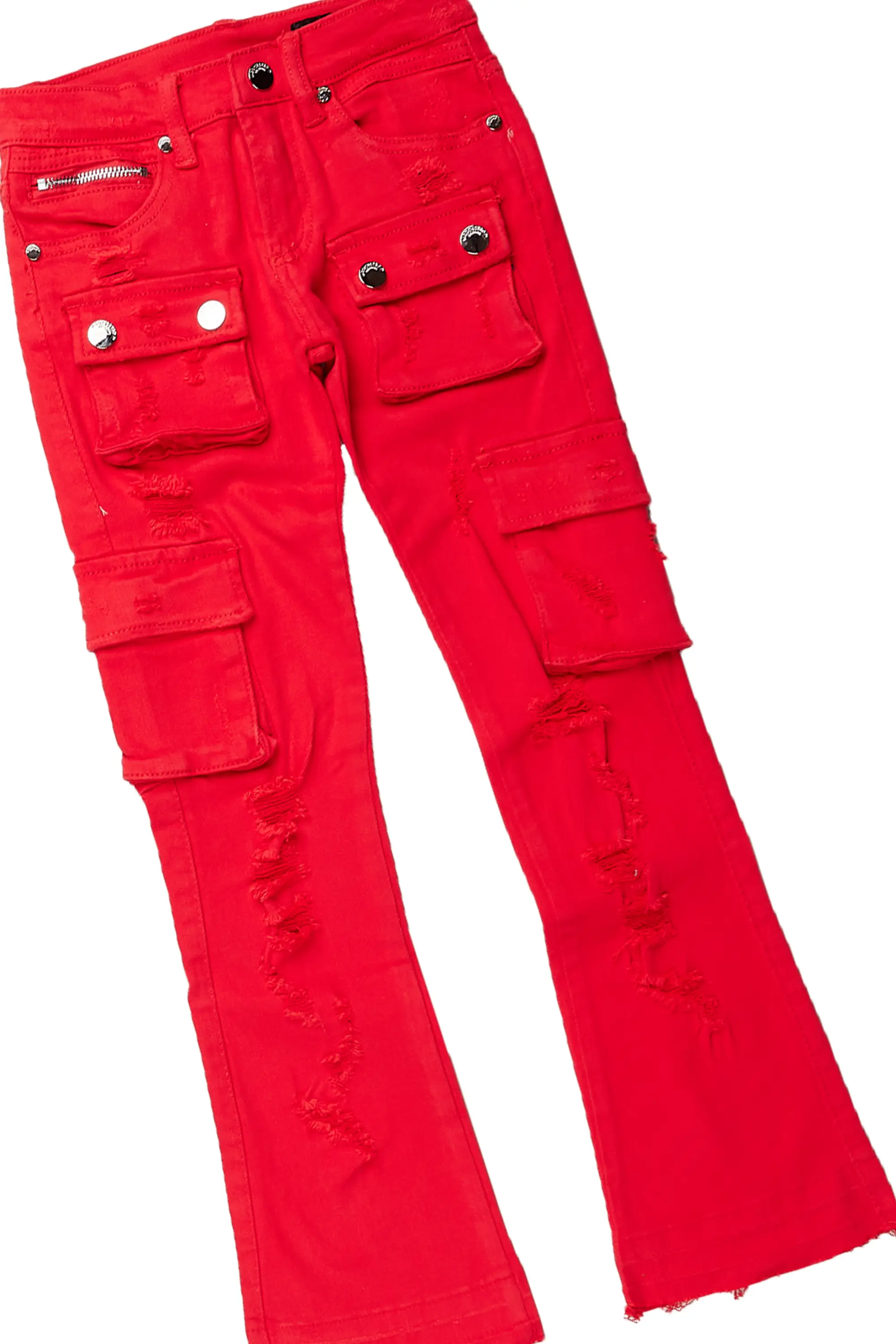 Boys Tobias Red T-Shirt/Super Stacked Flare Jean Set - Image 3