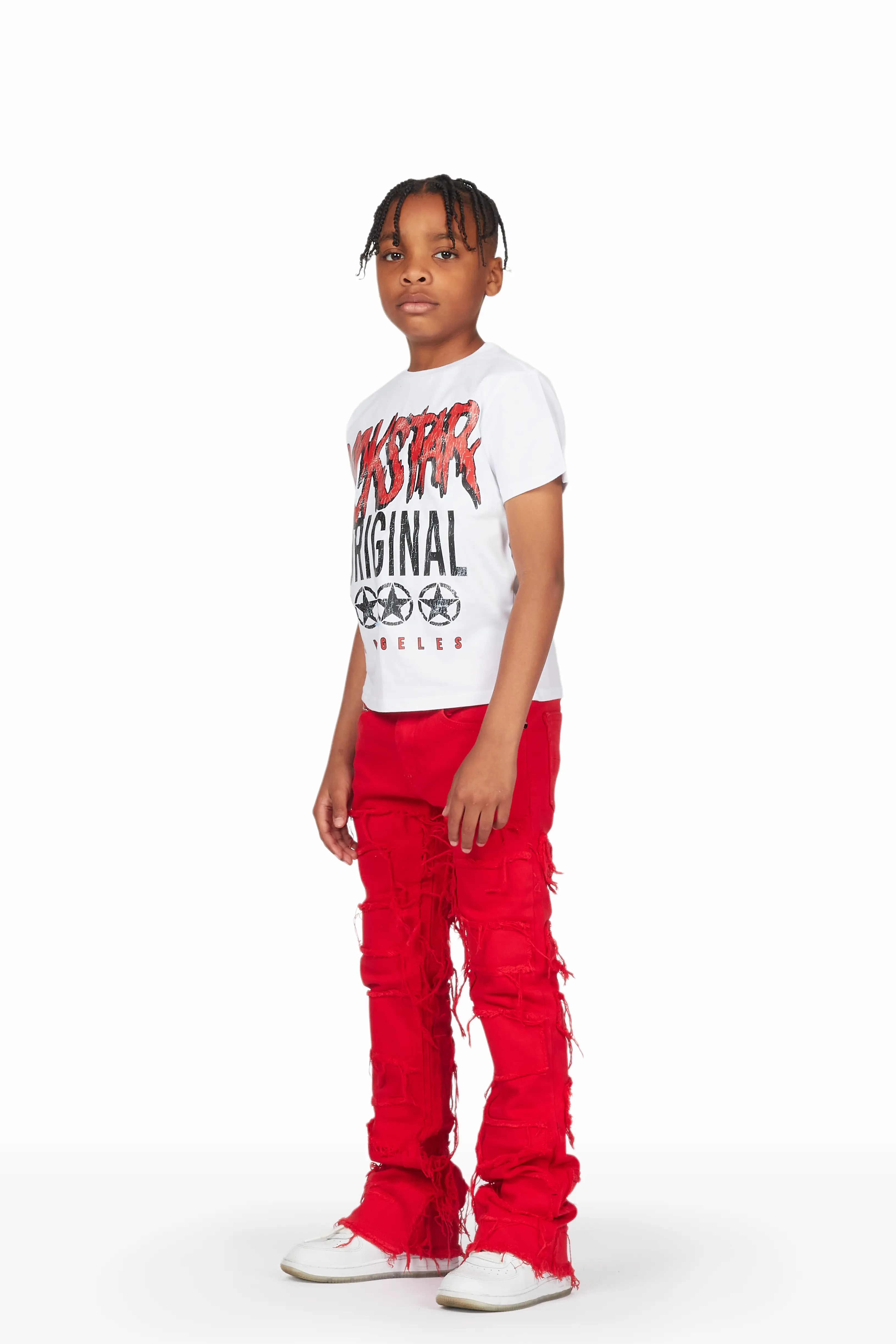 Boys Wizzurd White/Red T-Shirt/Stacked Flare Jean Set - Image 3