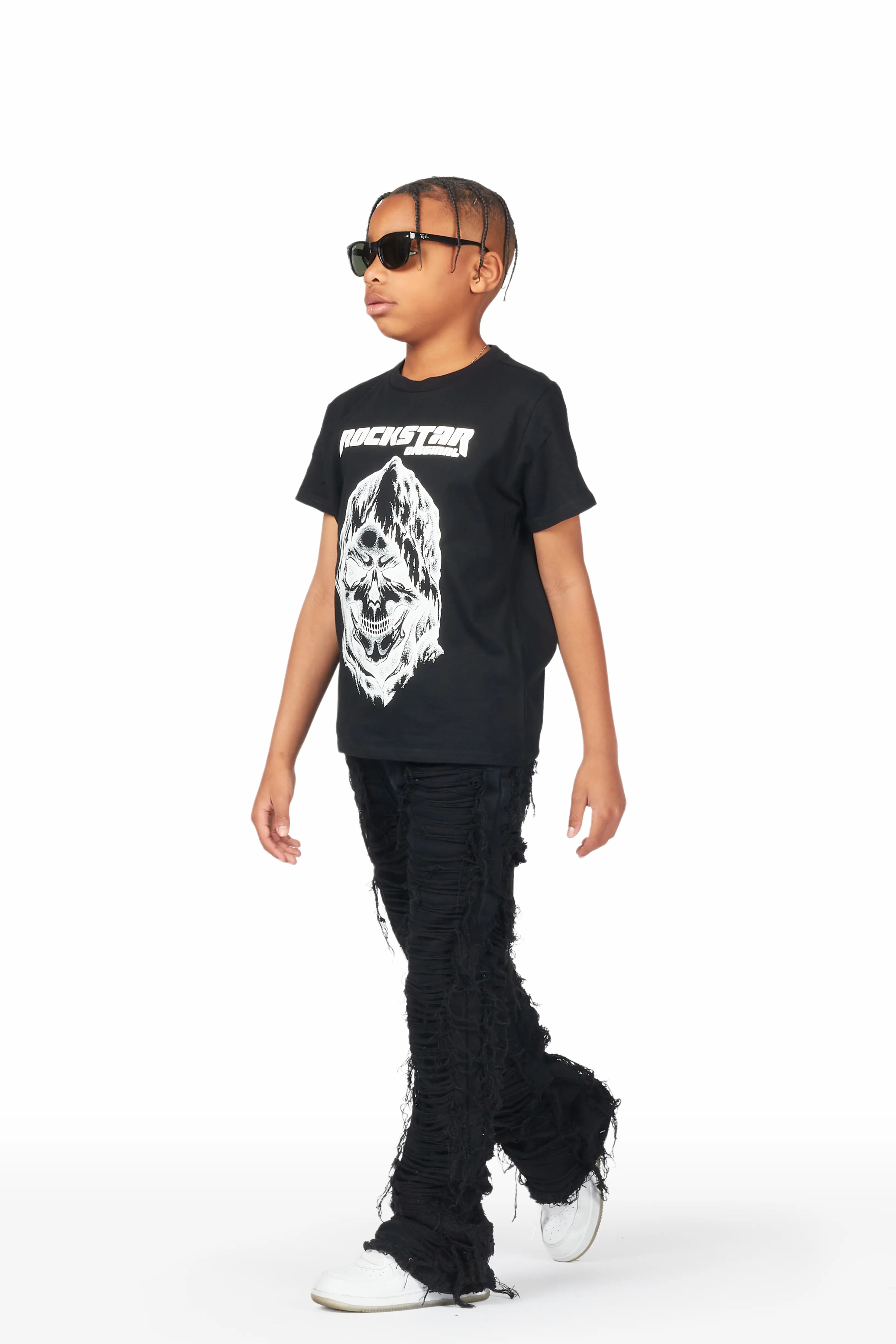 Boys Daichi Black T-Shirt/Stacked Flare Jean Set - Image 3