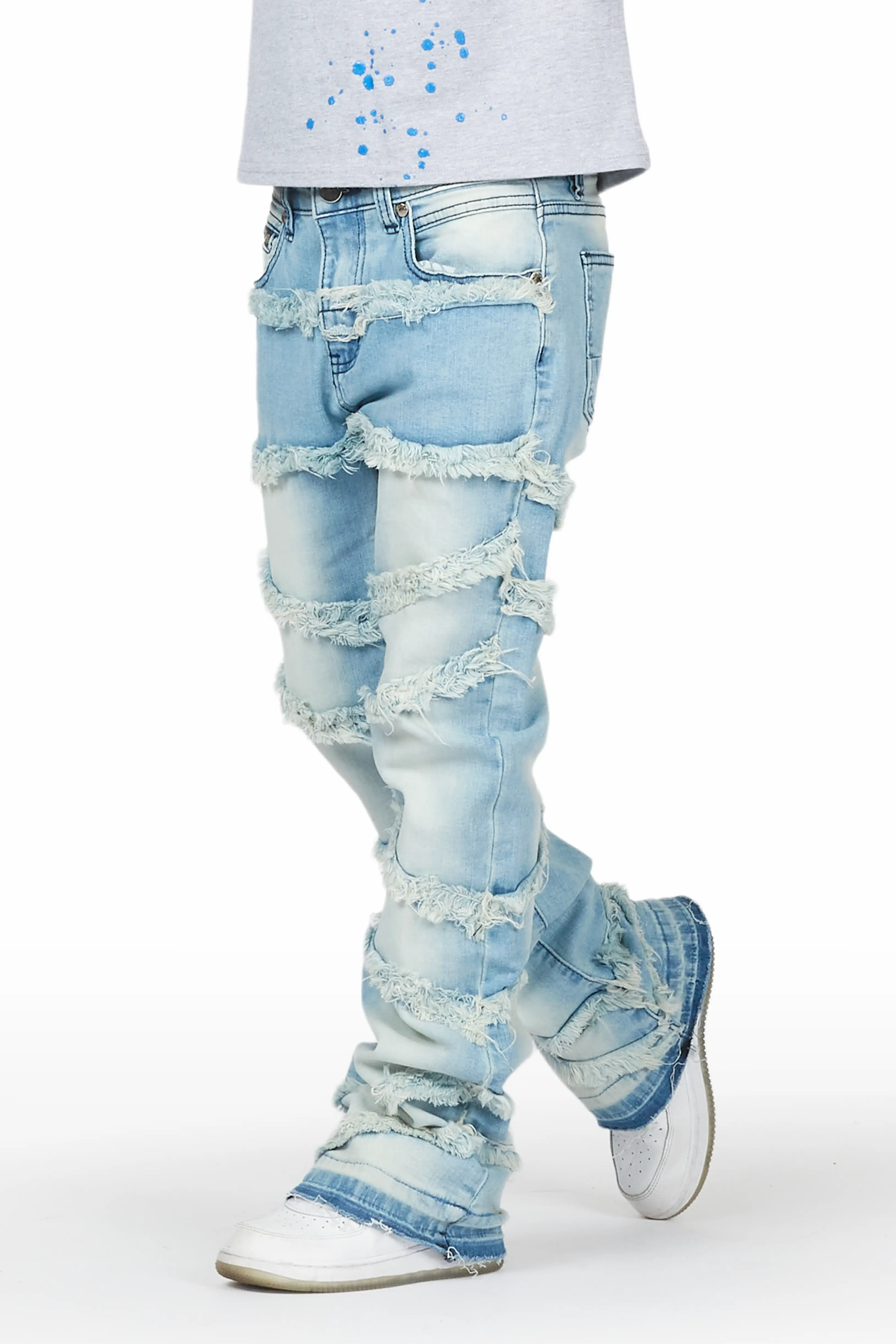Boys Jabari Grey/Blue T-Shirt/Stacked Flare Jean Set - Image 2