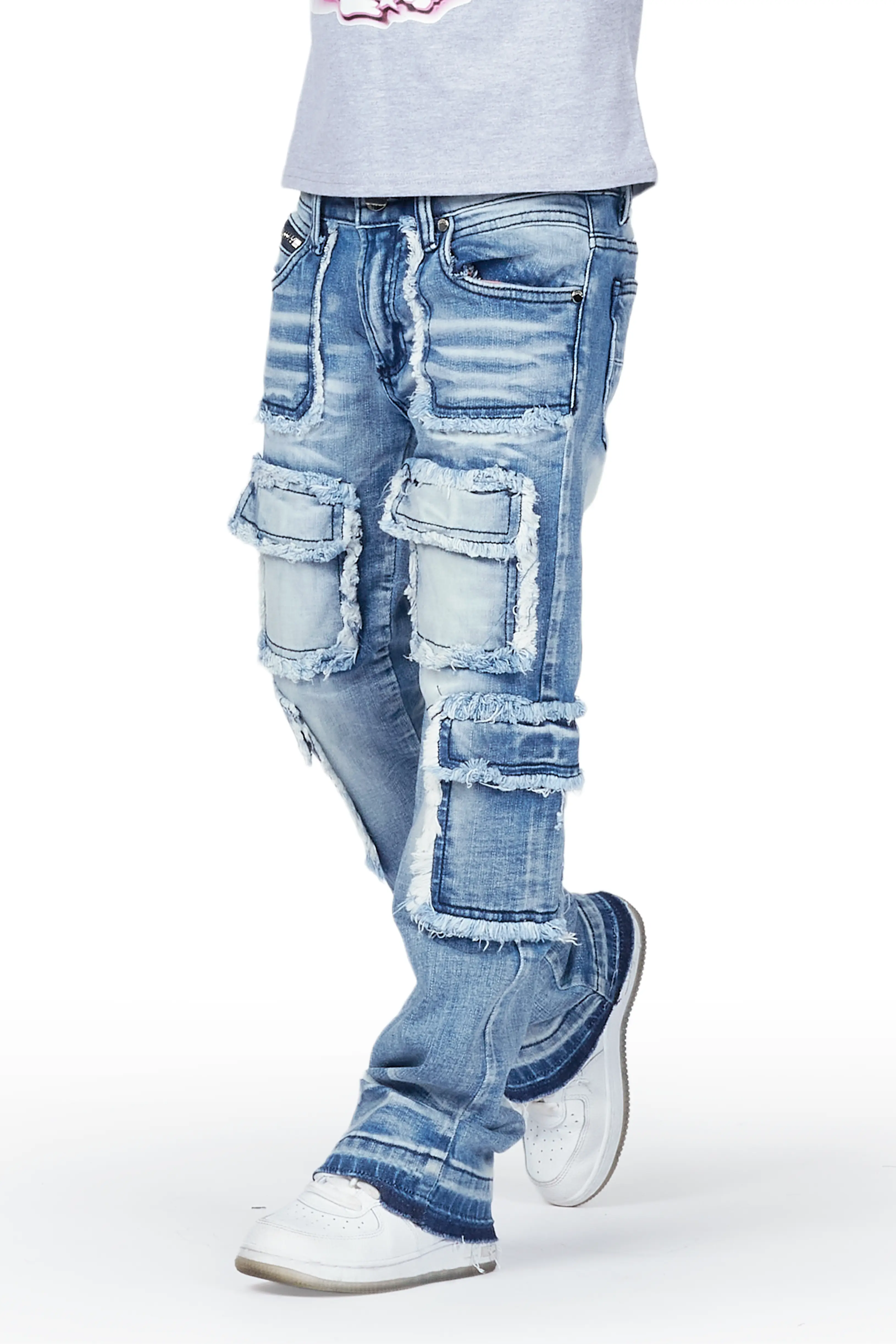 Boys Karik Grey/Blue T-Shirt/Stacked Flare Jean - Image 2