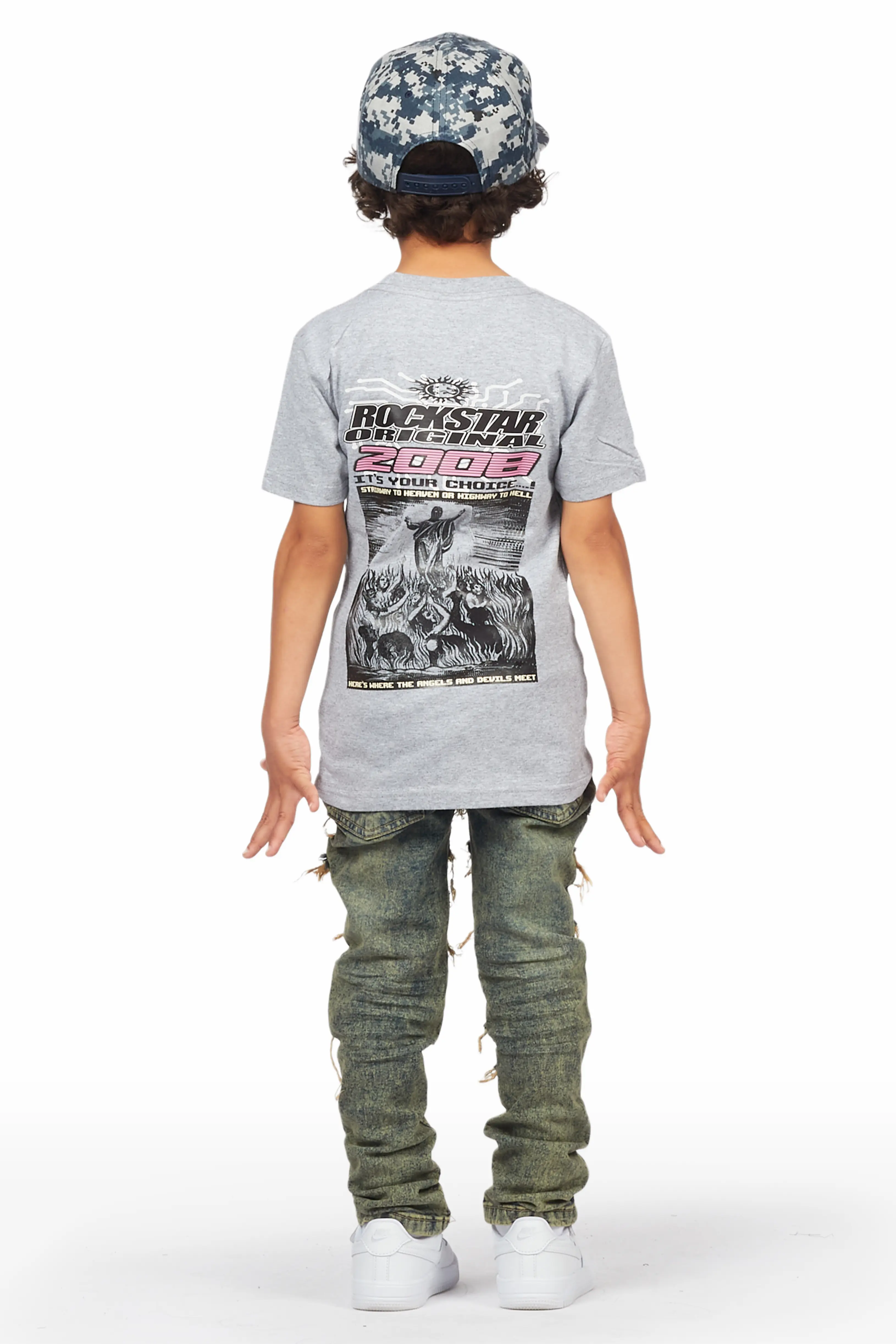 Boys Kael Grey T-Shirt/Skinny Frayed Jean Set - Image 4