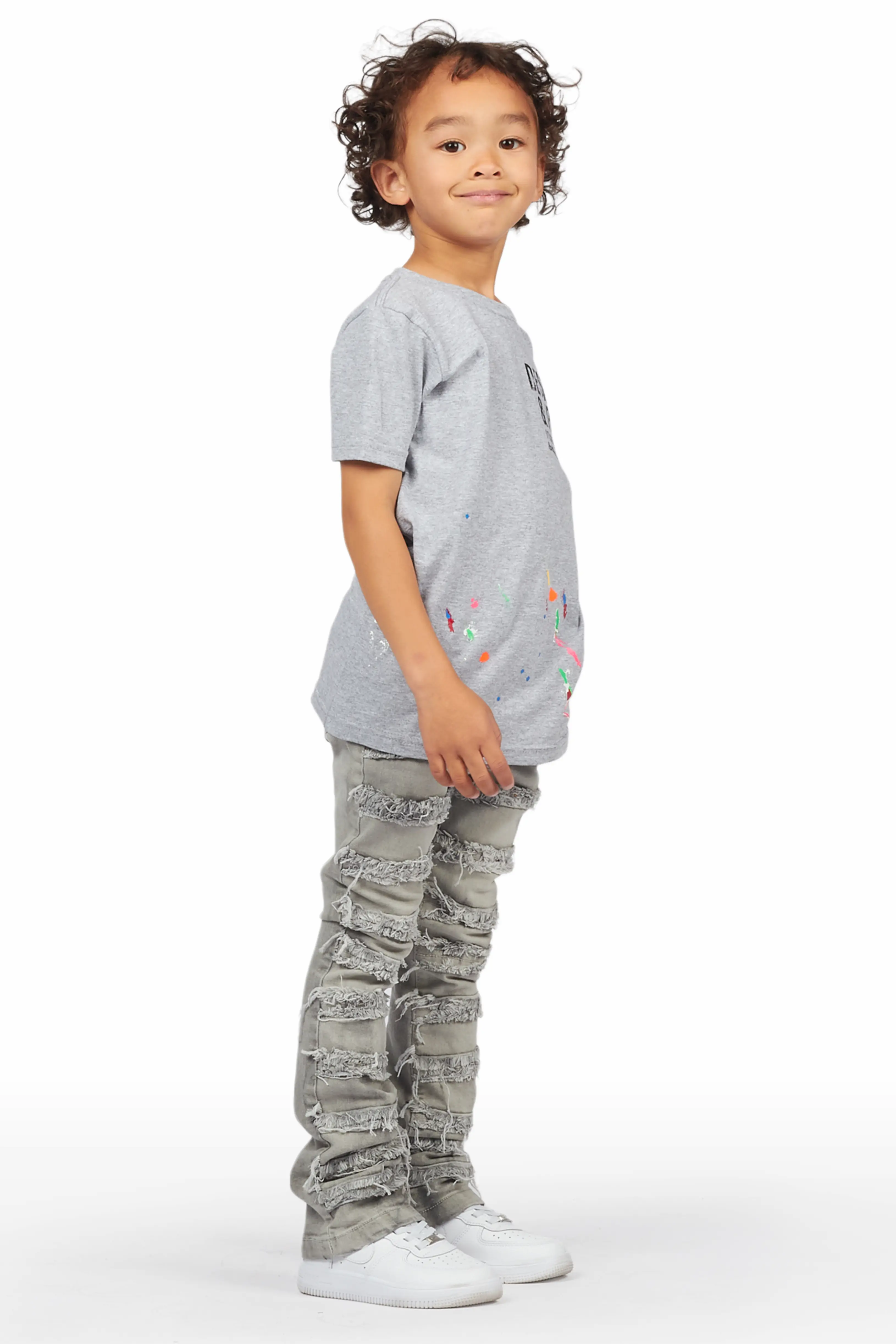 Boys Lajos Grey T-Shirt/Stacked Flare Jean Set - Image 2