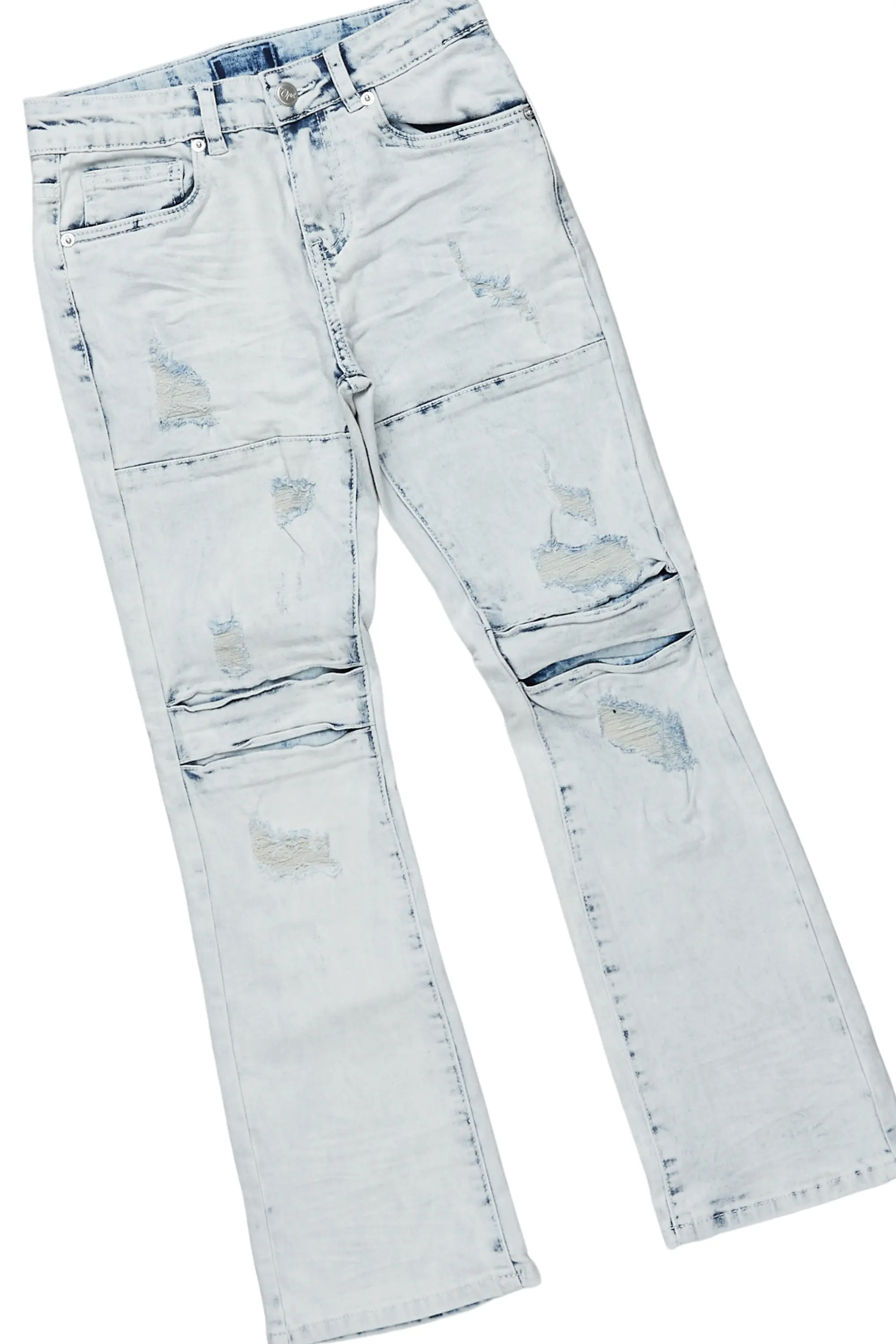 Boys Yasir White/Light Blue T-Shirt/Stacked Flare Jean Set - Image 8