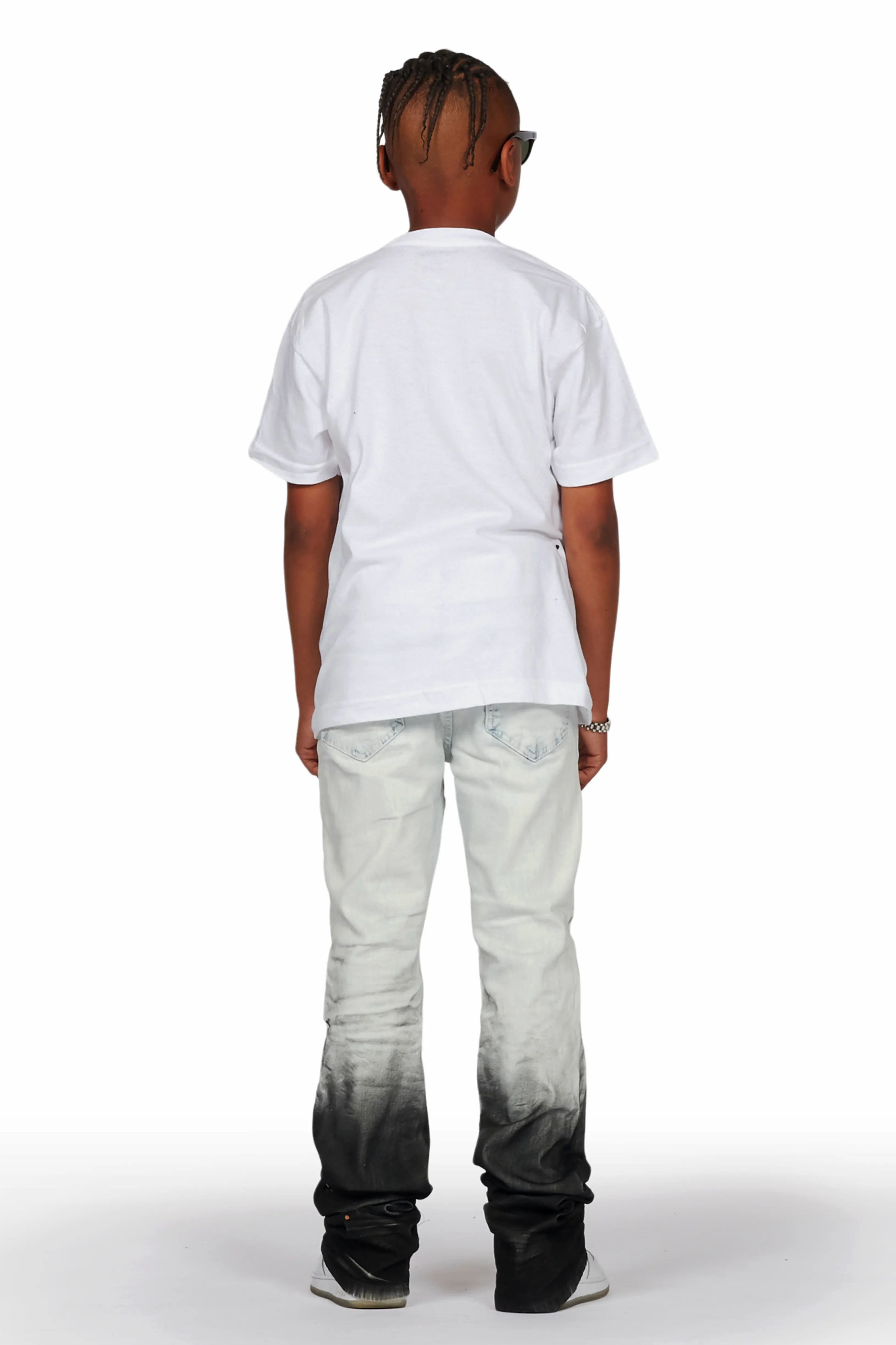 Boys Tallis White T-Shirt/Stacked Flare Jean Set - Image 4