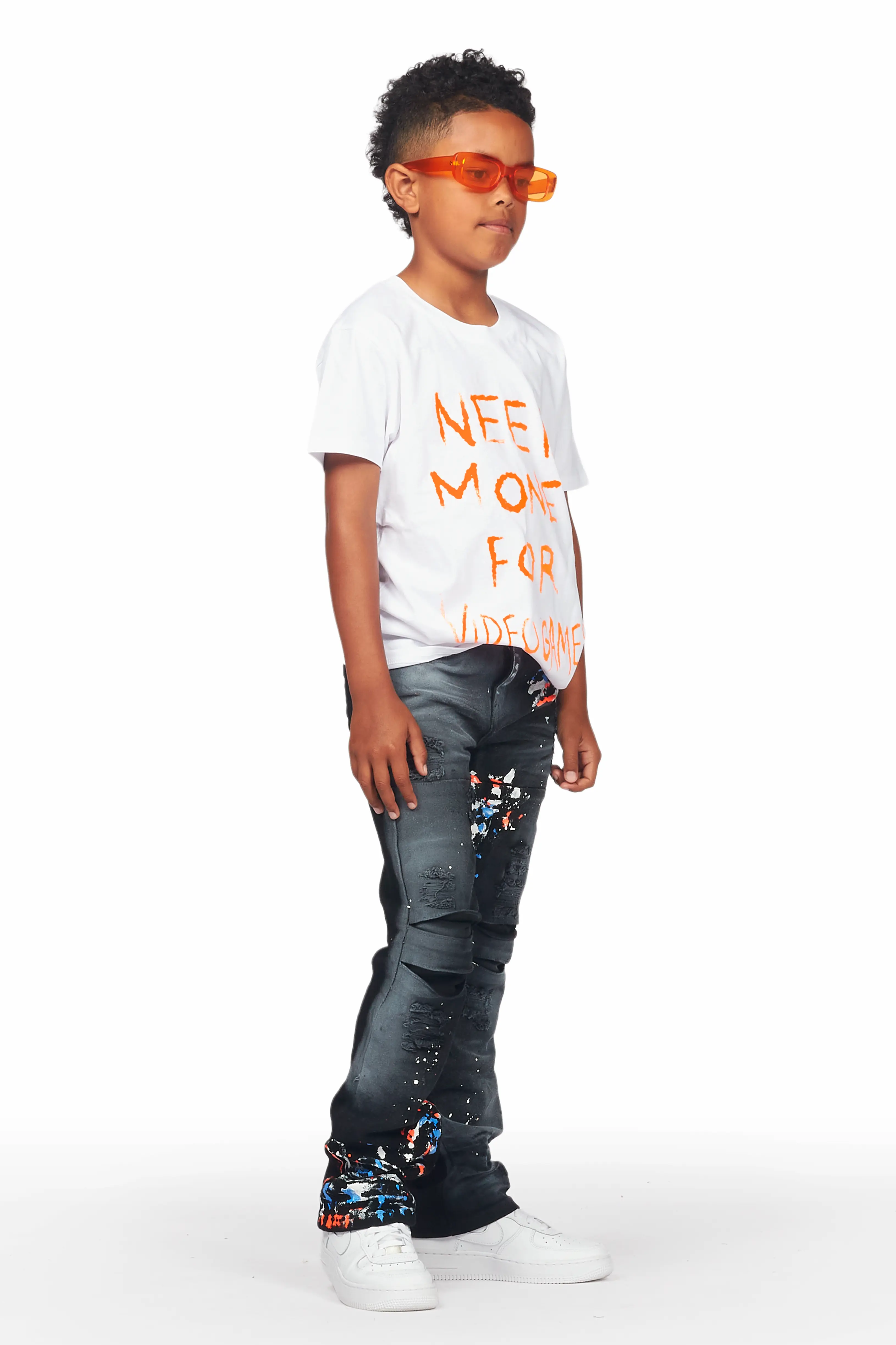 Boys Hill White T-Shirt/Stacked Flare Jean Set - Image 3
